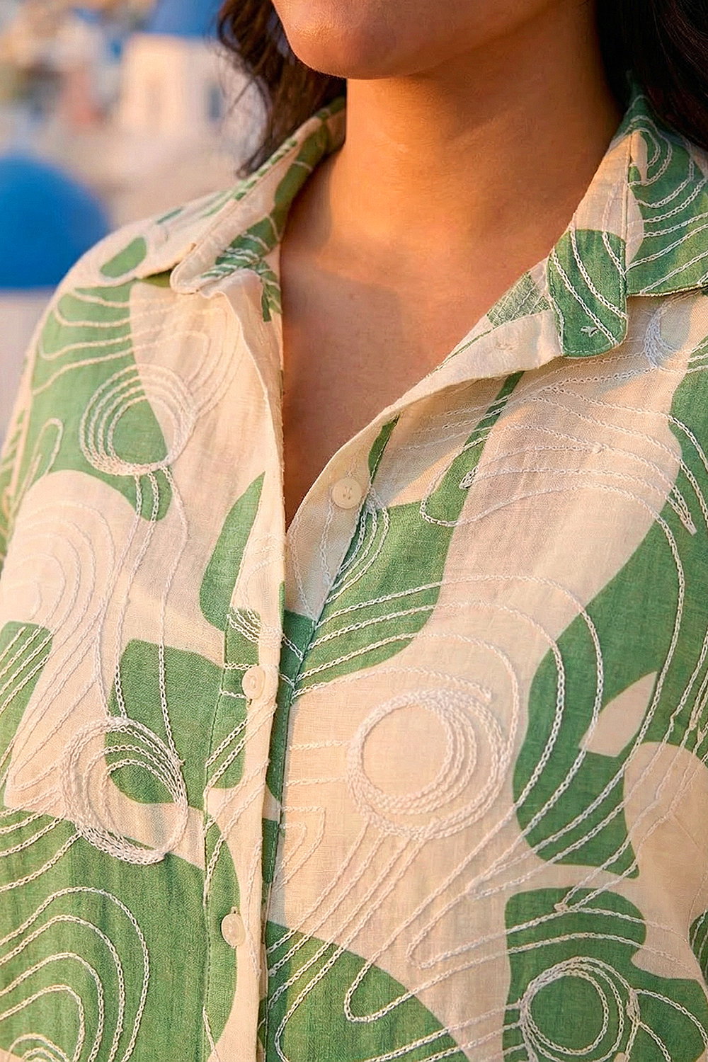 Green Curve Textured Geometric Shirt, Image 5 of 4