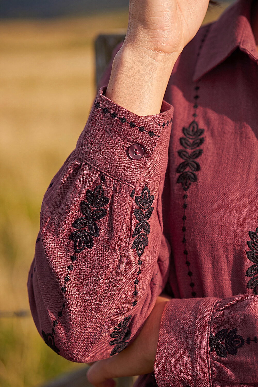 Maroon Embroidered Belted Midi Dress, Image 5 of 4