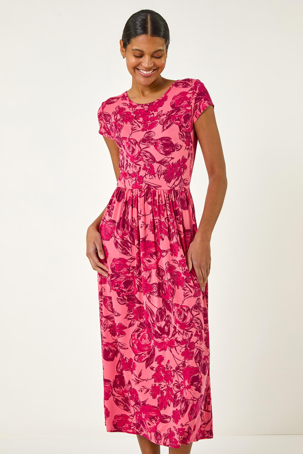 Reagan Pink Floral Slit Midi Dress