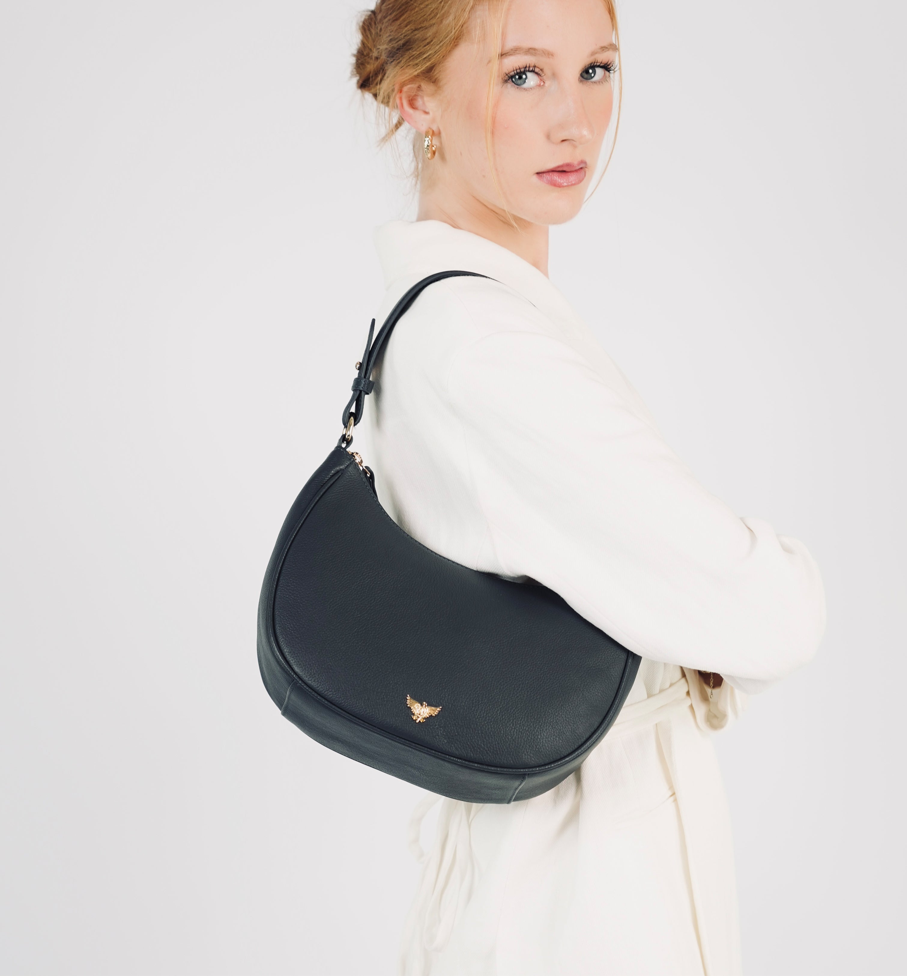 Navy The Lucy Navy Leather Bag, Image 4 of 8