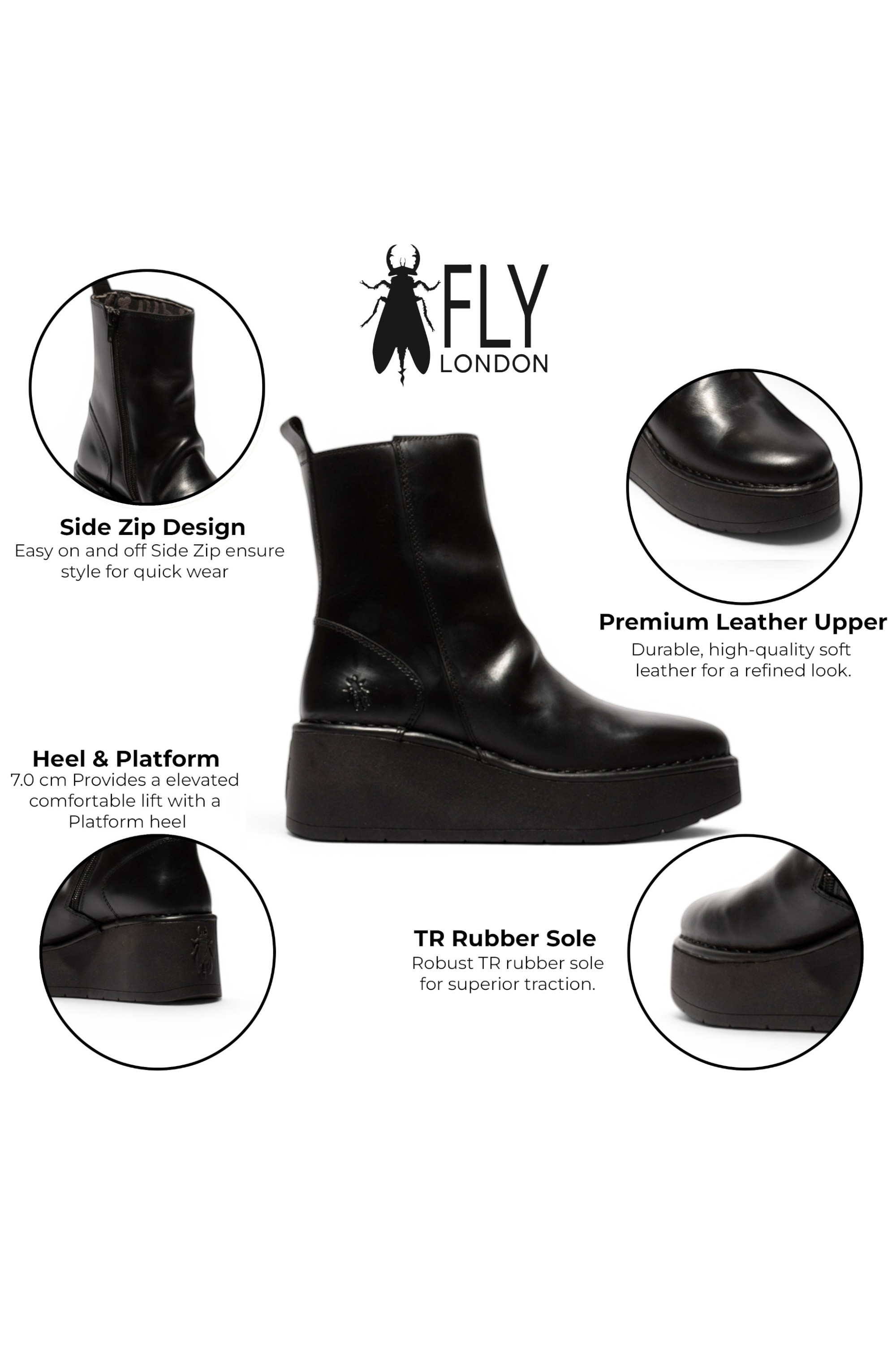 Black Womens Leather Ankle Boots-HEIJ271, Image 3 of 5