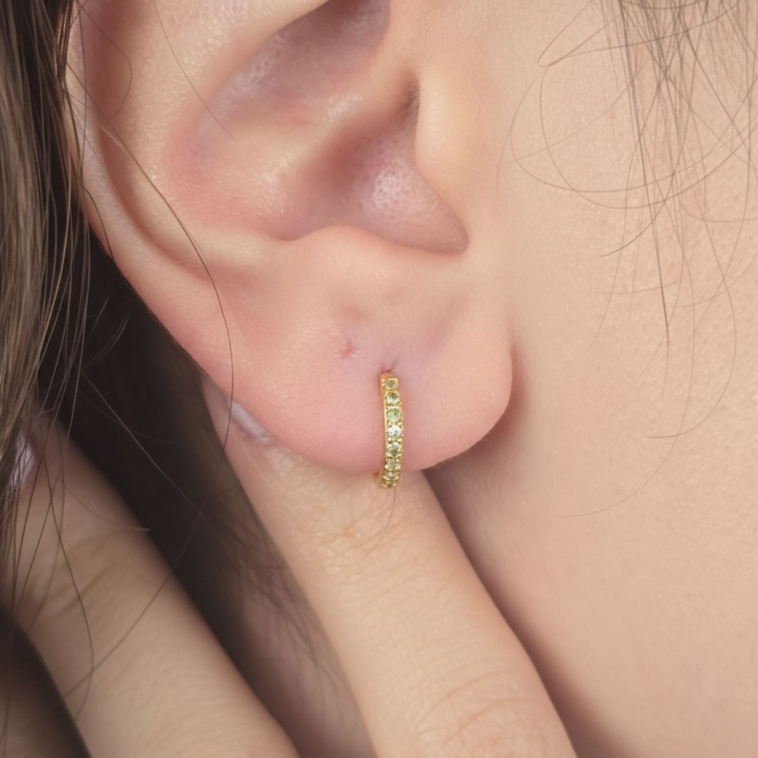 Green Peridot August Birthstone Small Huggie Hoop Earrings, Image 3 of 5