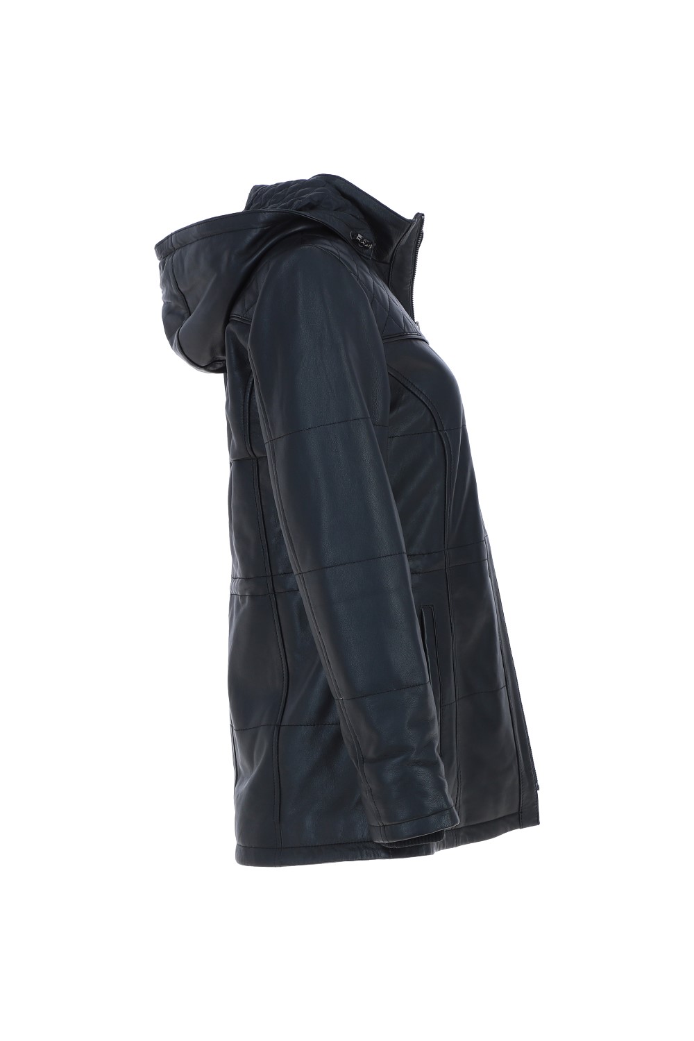Black Ashwood Leather Black Real Leather Hooded Duffle Jacket, Image 5 of 6