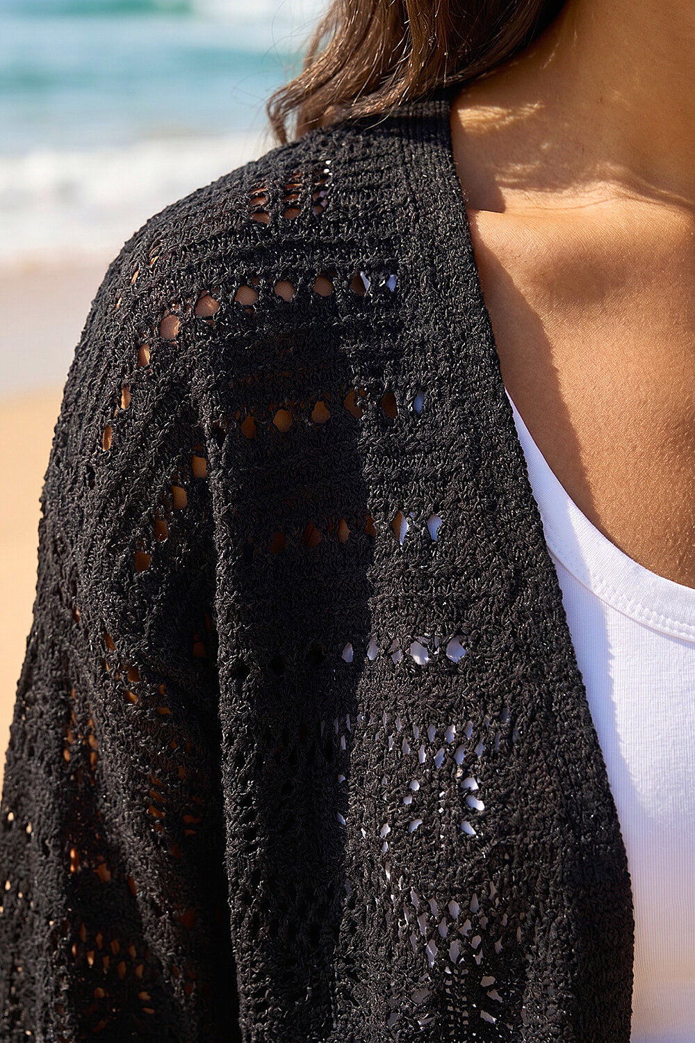 Black 3/4 Sleeve Stitch Detail Cardigan, Image 5 of 4