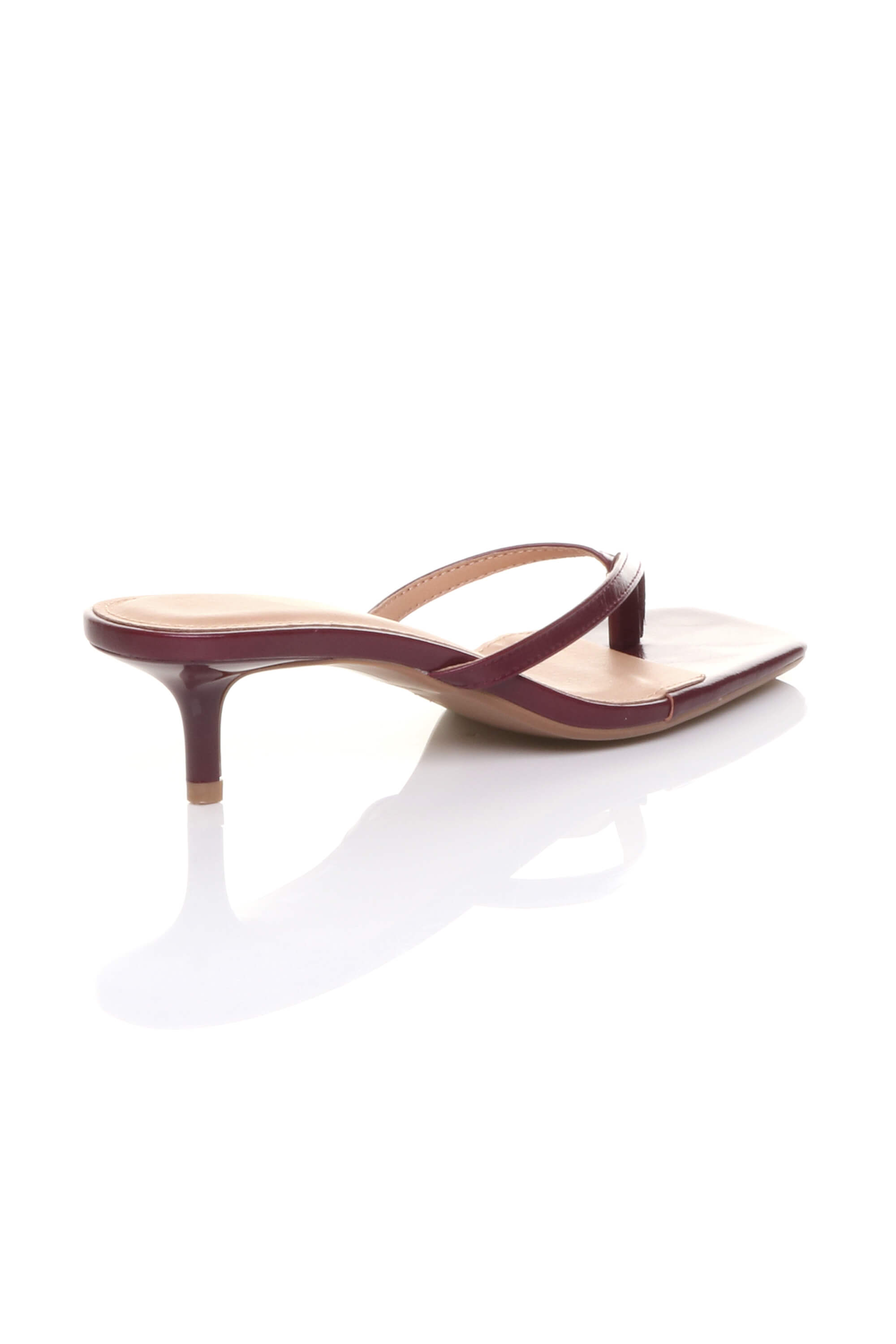 Burgundy AJVANI Burgundy Low Kitten Heel Toe Post Slip On Square Toe Sandals, Image 4 of 5