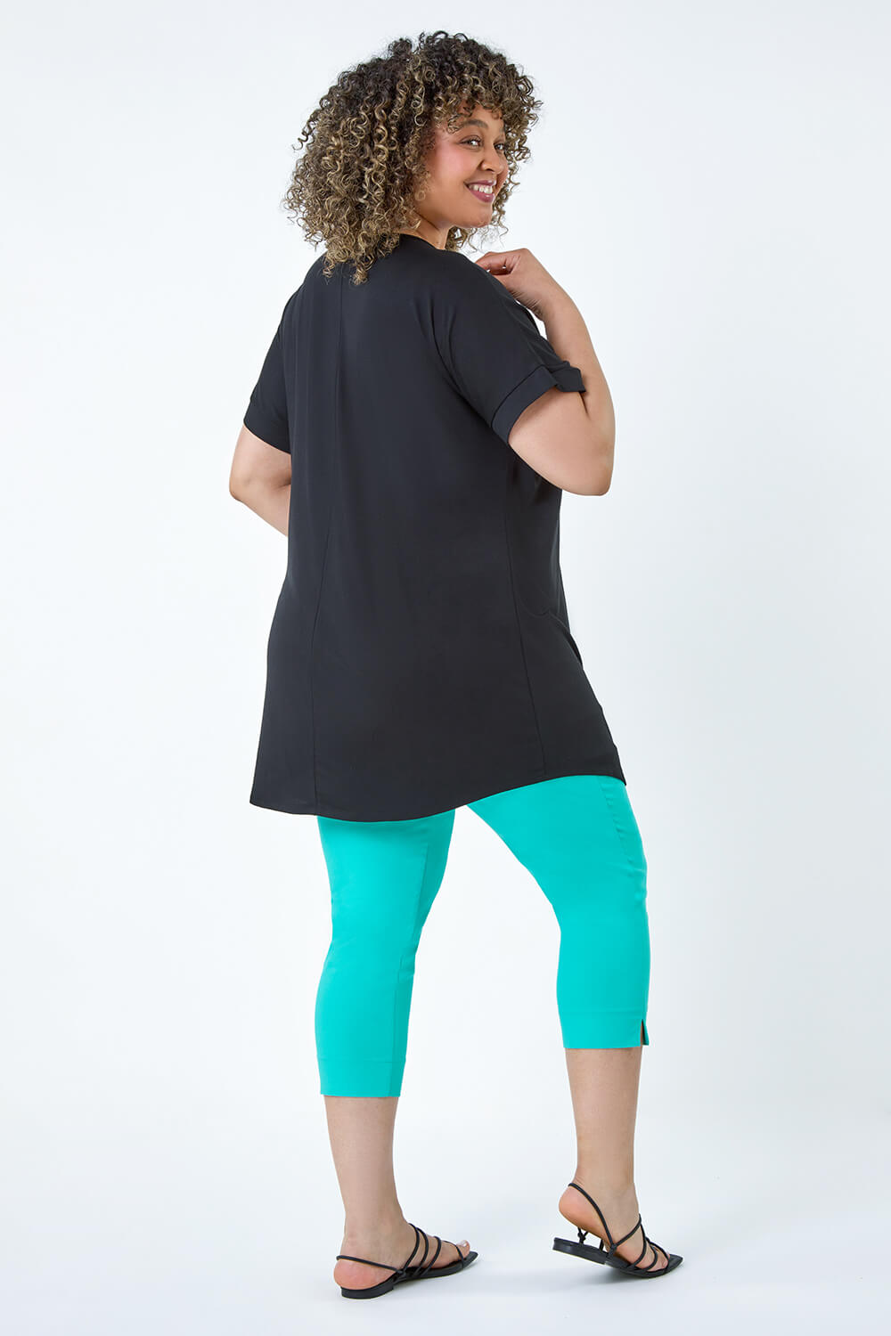 Black Curve Plain Pleat Front Tunic Stretch Top, Image 4 of 5