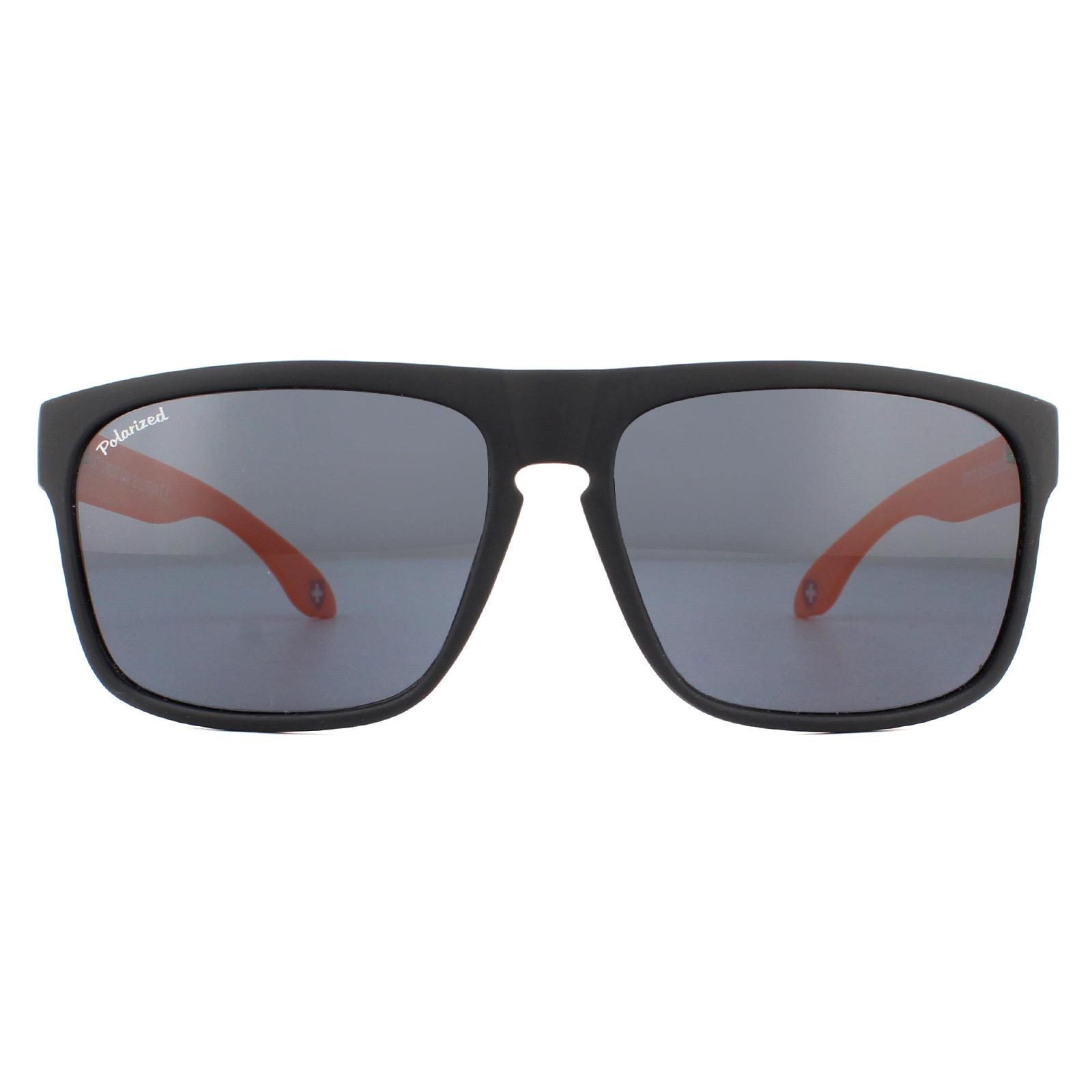 Black Rectangle Black with Orange Rubbertouch Black Polarized Sunglasses, Image 1 of 4