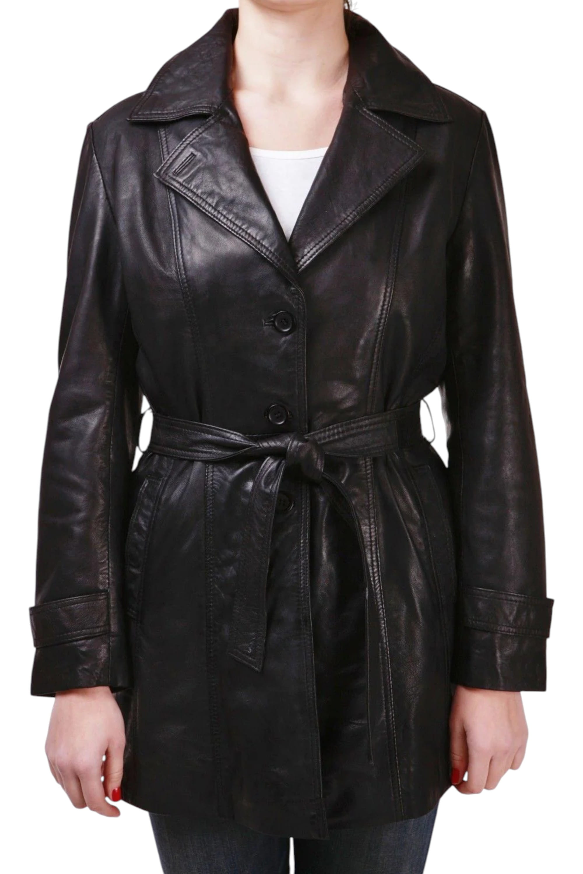 Black Womens 3/4 Length Trench Coat - Ranch, Image 3 of 6