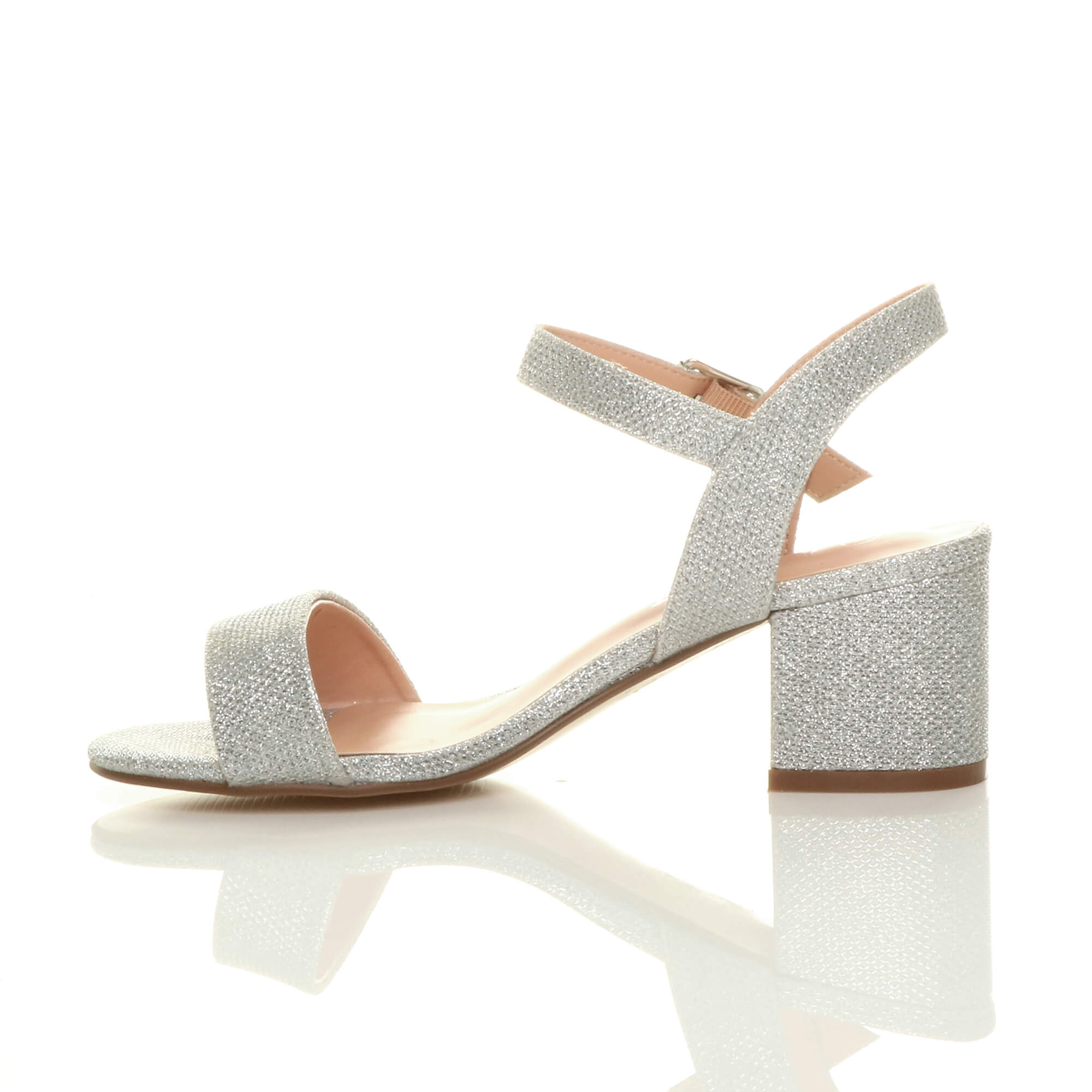 Silver AJVANI Silver Mid Block Heel Strappy Sandals, Image 3 of 6
