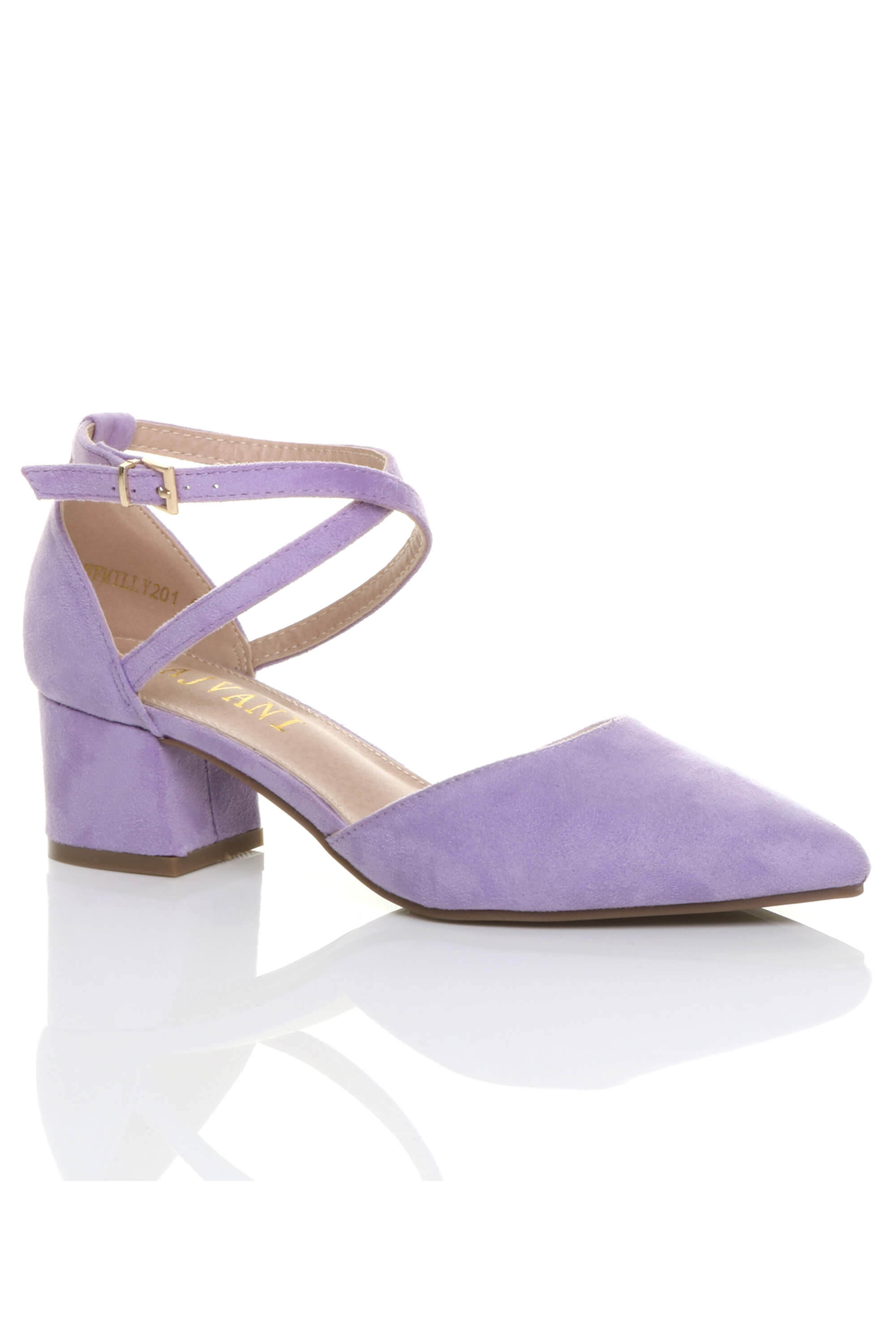 Purple Mid Block Heel Crossed Strap Pointed Toe 2 Part Heels
