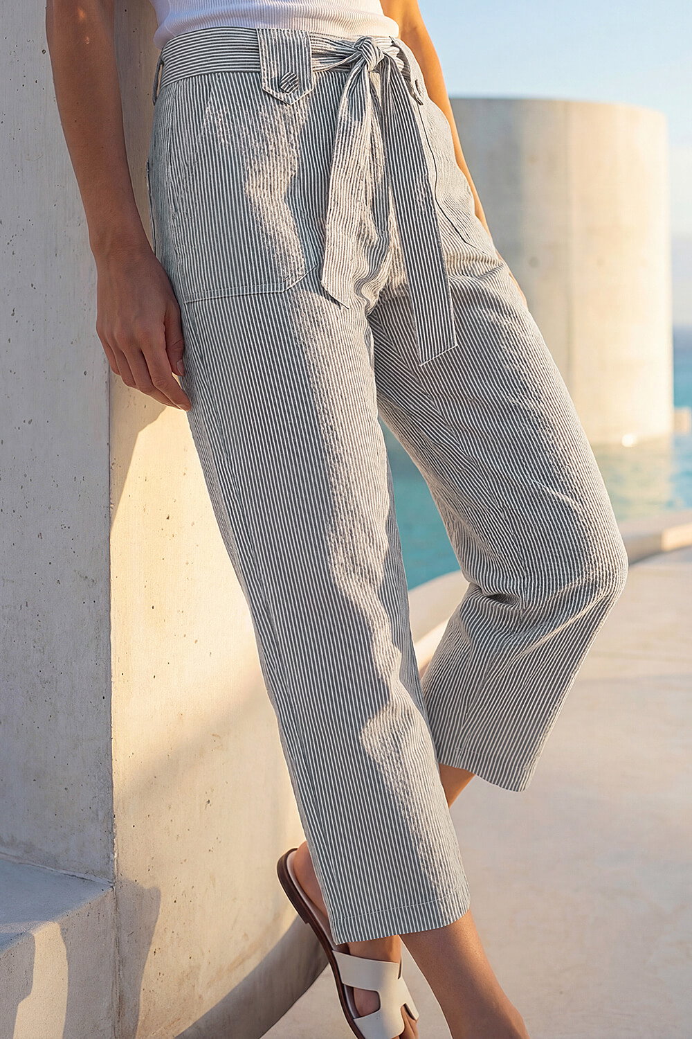 KHAKI Classic Texture Stripe Crop Trouser, Image 3 of 4