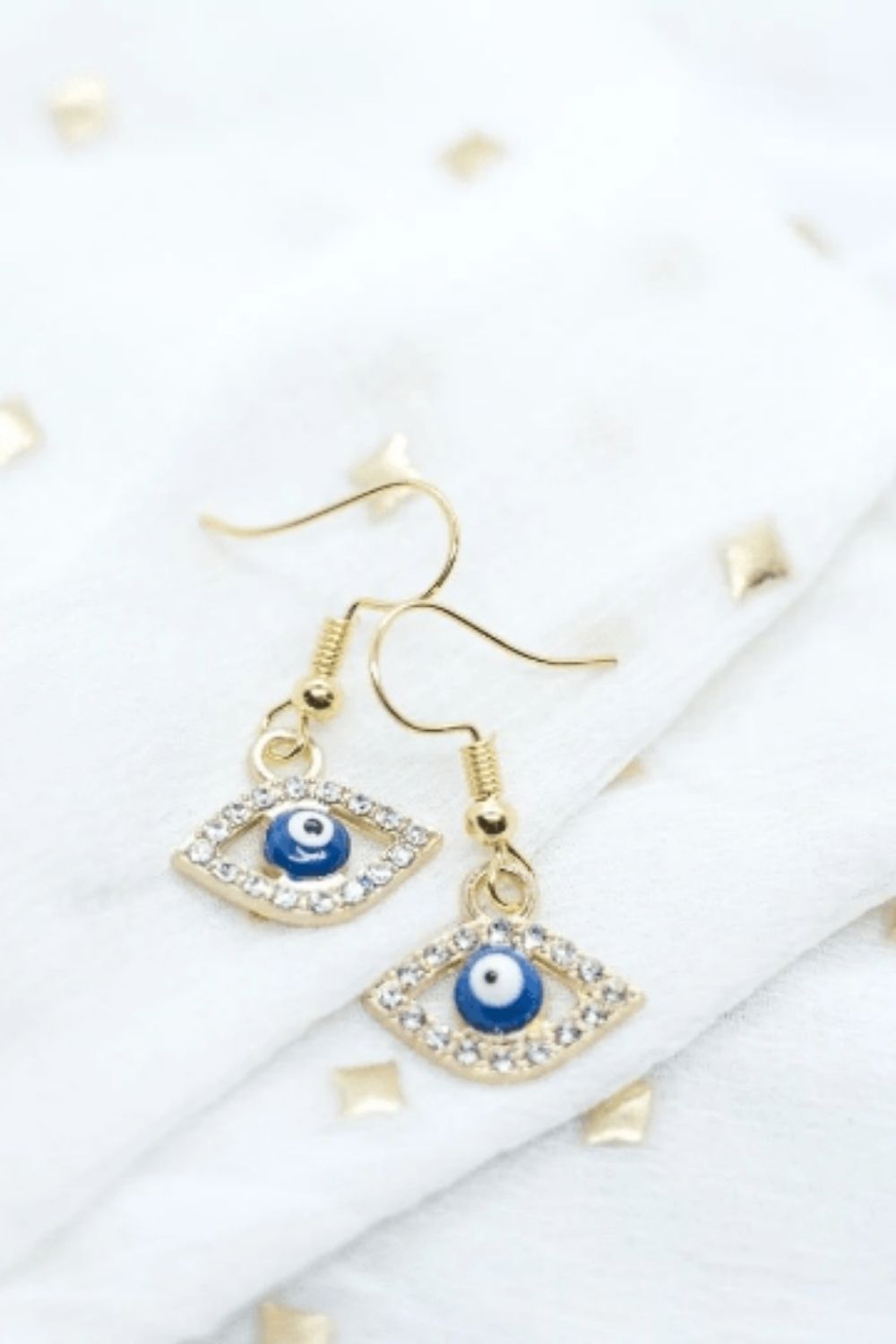 Gold Evil Eye Zircon Drop Earrings, Image 2 of 3