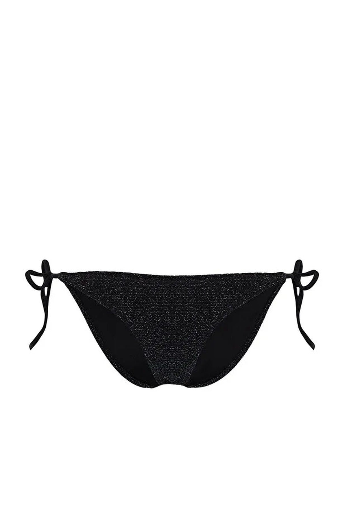 Black WOVCOR Black Glitter Tie Side Regular Waist Bikini Bottom with Adjustable Fit, Image 2 of 4
