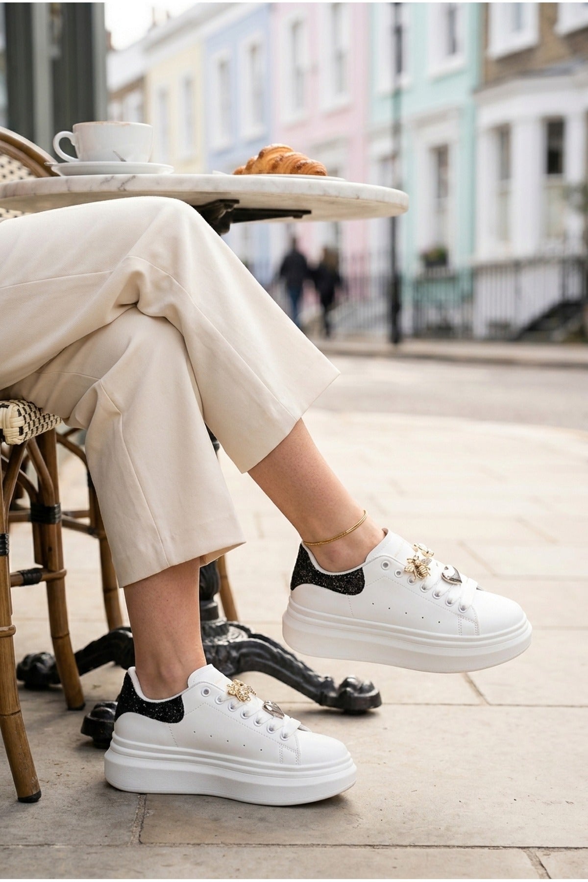 Black iKrush Black Sloane White Platform Trainers, Image 4 of 5