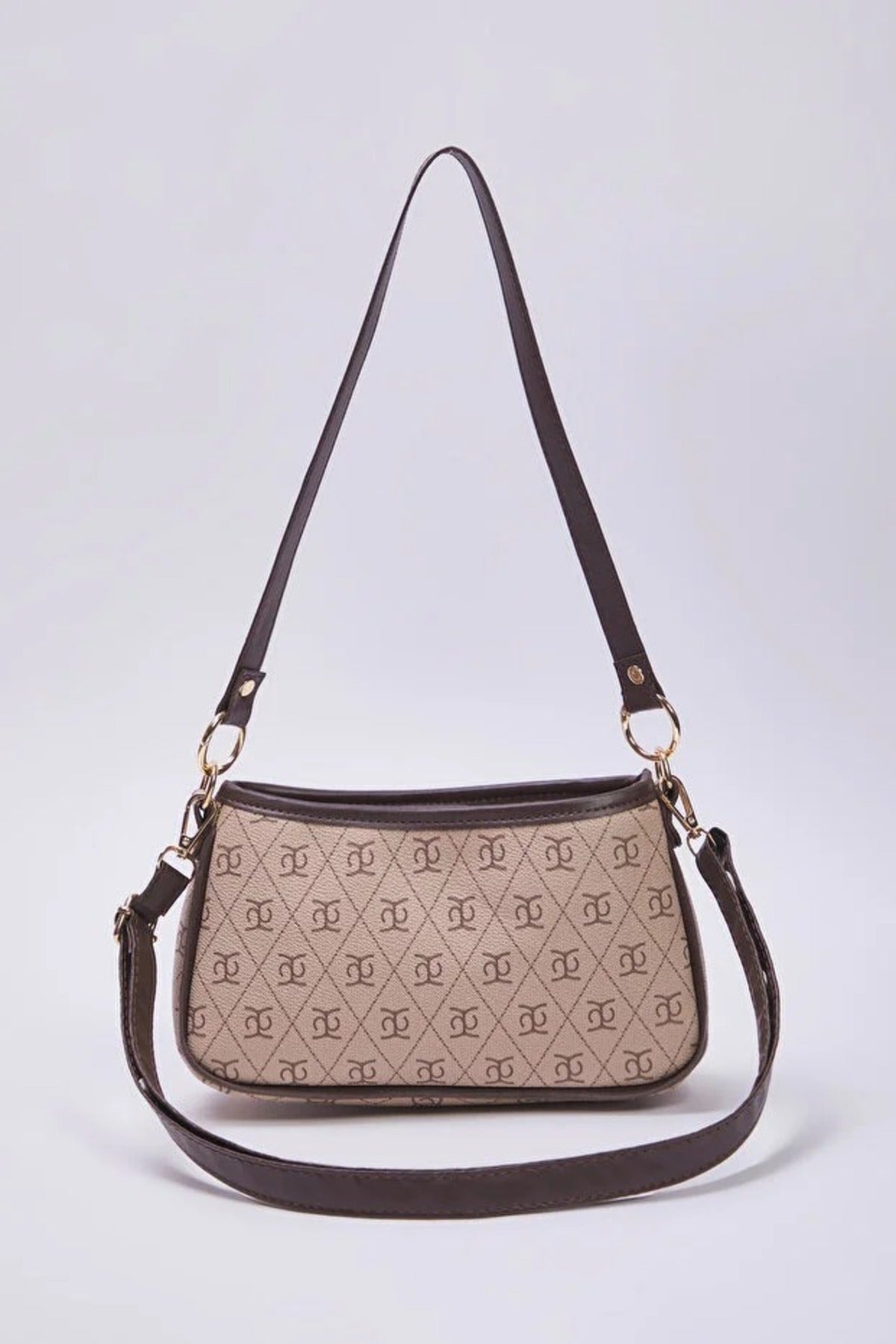 Beige Patterned Adjustable Strap Mini City Shoulder Bag, Image 3 of 3