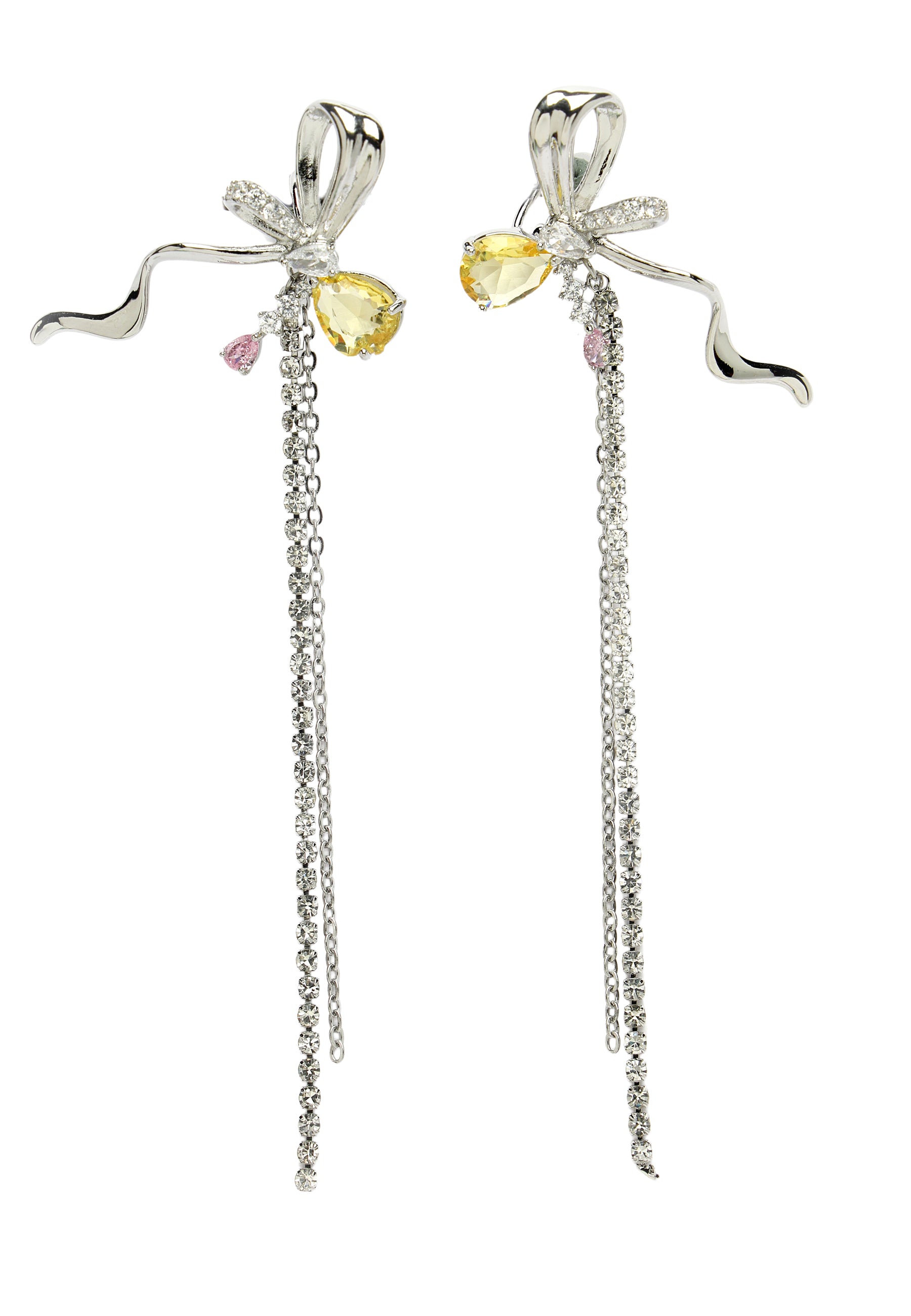 Metallic Diva Collection Bow Chain Dangle Earrings