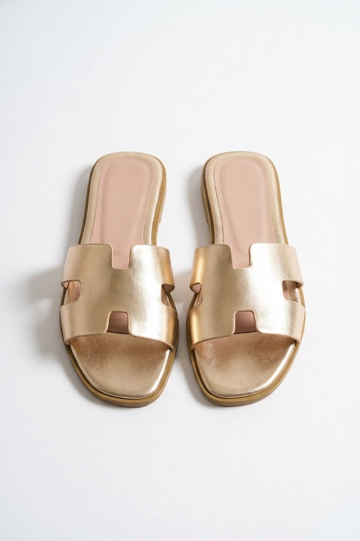 Gold iKrush Gold Aria Womens H-Strap Flat Slide Sandals, Image 2 of 8