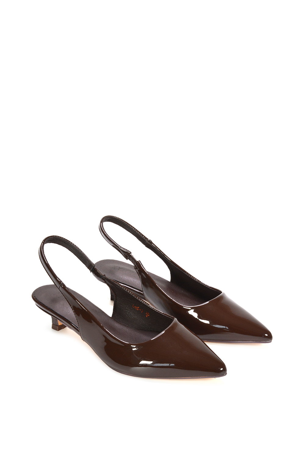 Brown XY LONDON Brown 'Jenny' Pointed Toe Low Kitten Heel Slingback Pumps, Image 4 of 6