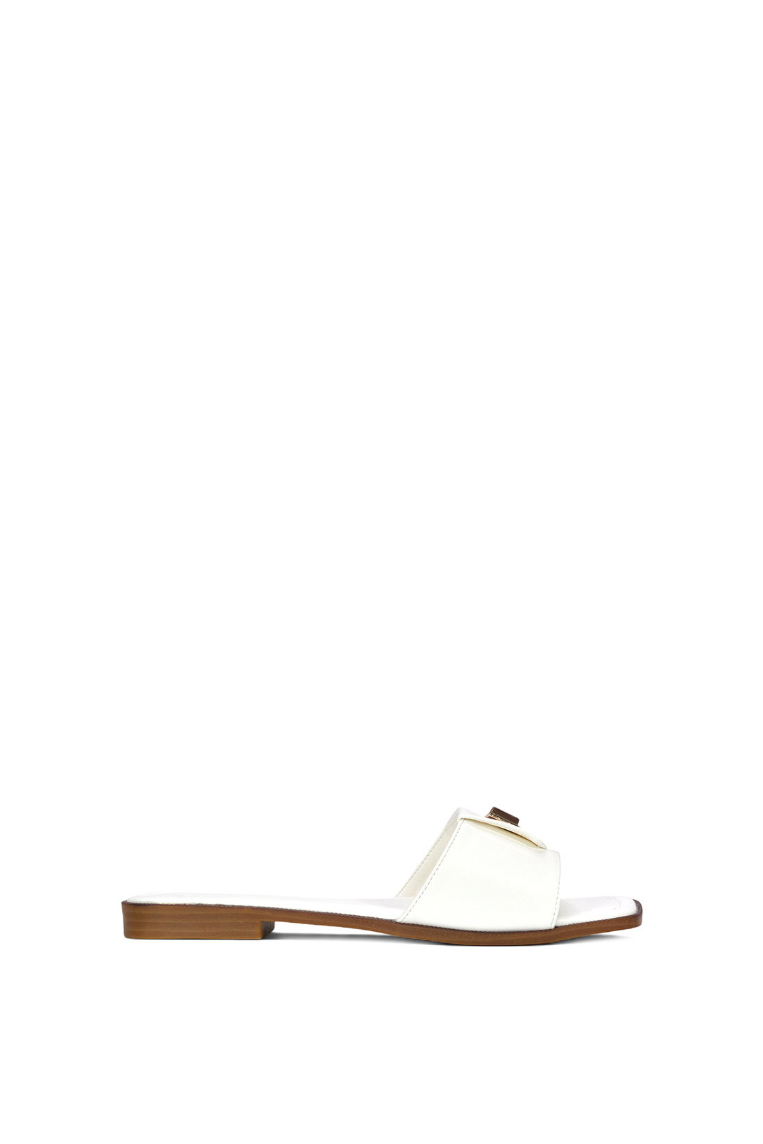 Black 'Juliette' Square Toe Slider Sandals With Foldover Buckle
