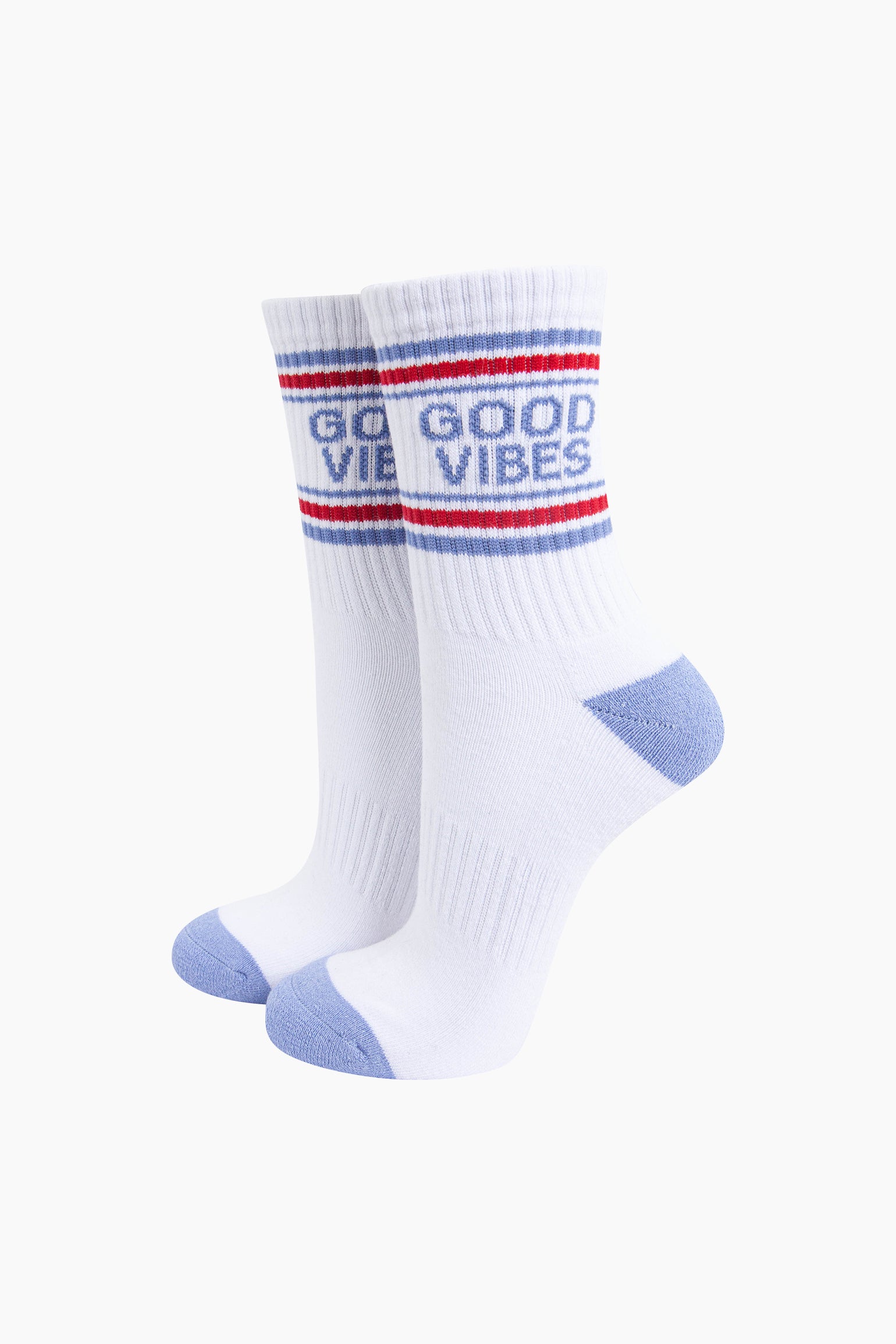 White Good Vibes Novelty Cotton Sports Socks, Image 1 of 4