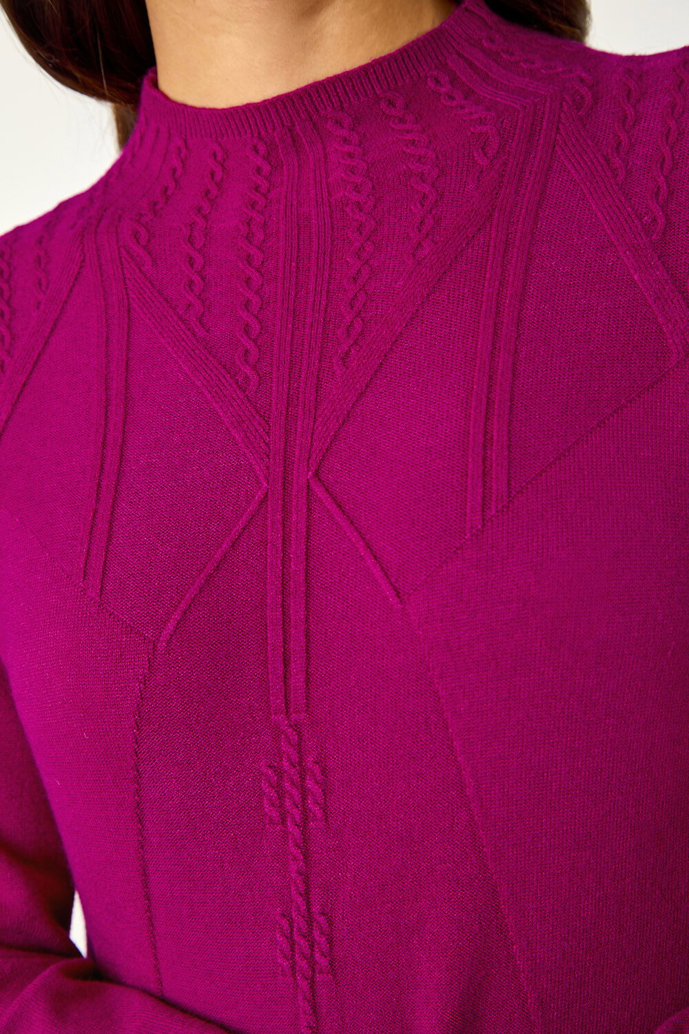 MAGENTA V Stitch High Neck Knitted Dress, Image 6 of 5