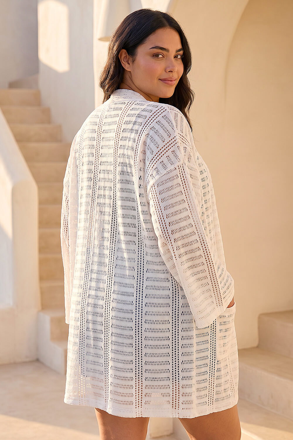 Ivory Curve Open Knit Cardigan, Image 4 of 4