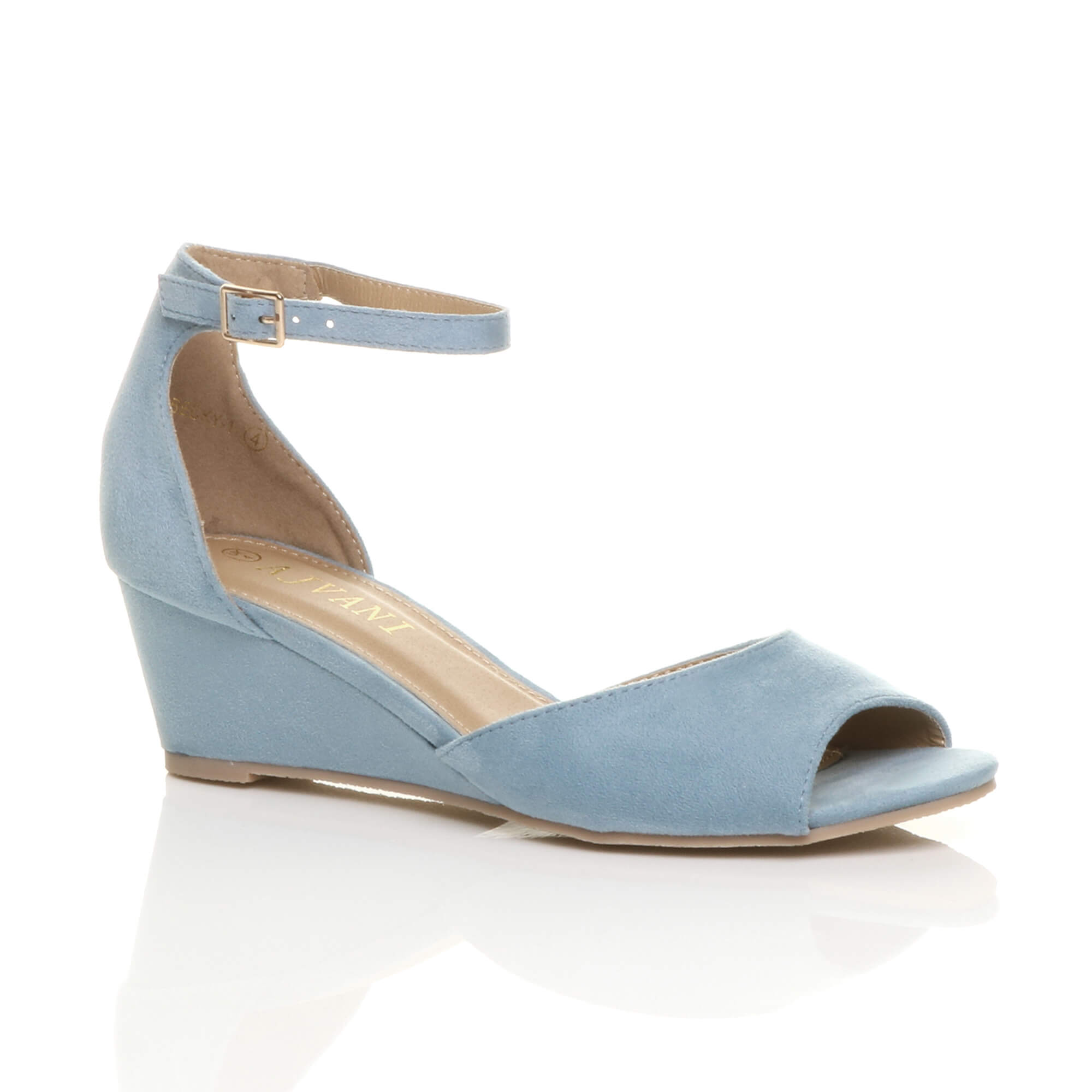 Light Blue AJVANI Light Blue Mid Wedge Heel Ankle Strap Sandals, Image 1 of 6
