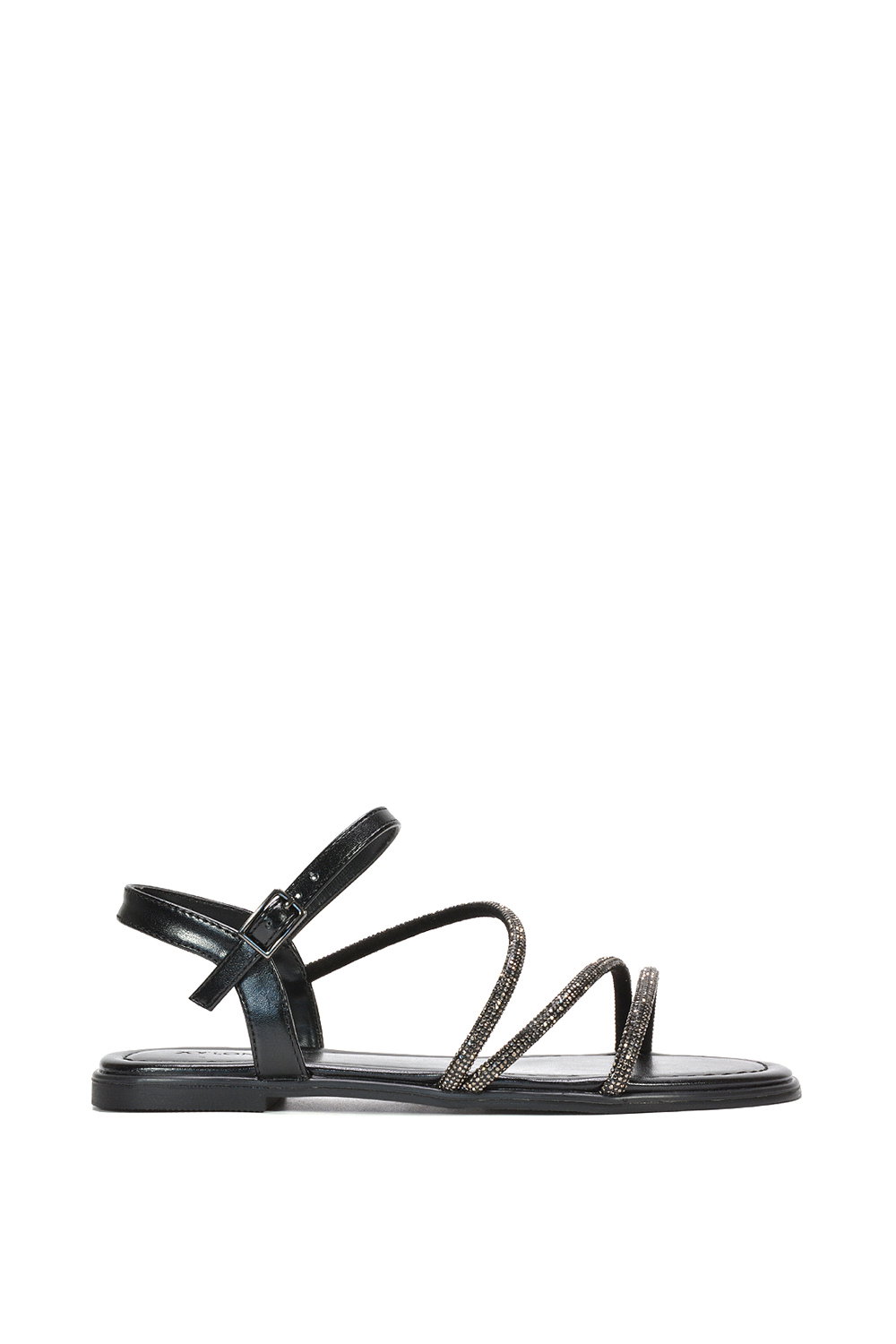 Black 'Talitha' Strappy Flat Sandals With Embellished Diamantes