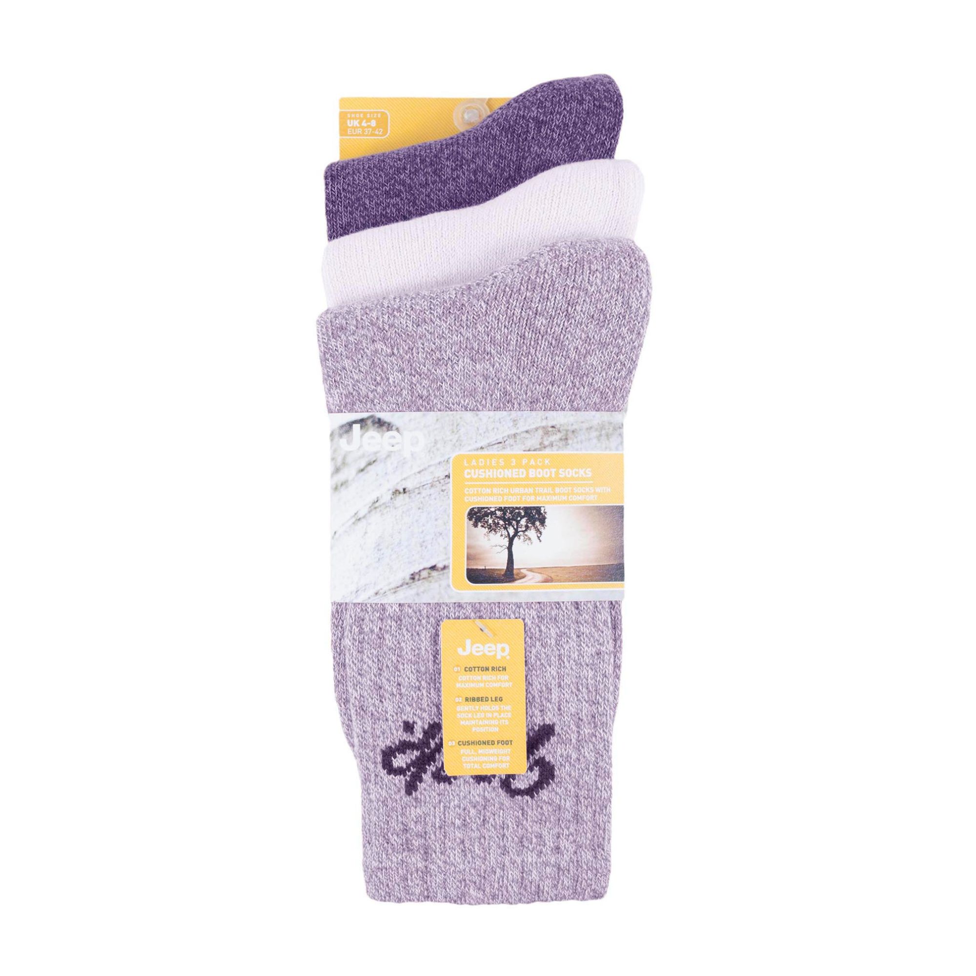 Purple 3 Pack Cotton Rich Ribbed Boot Socks, Image 3 of 3