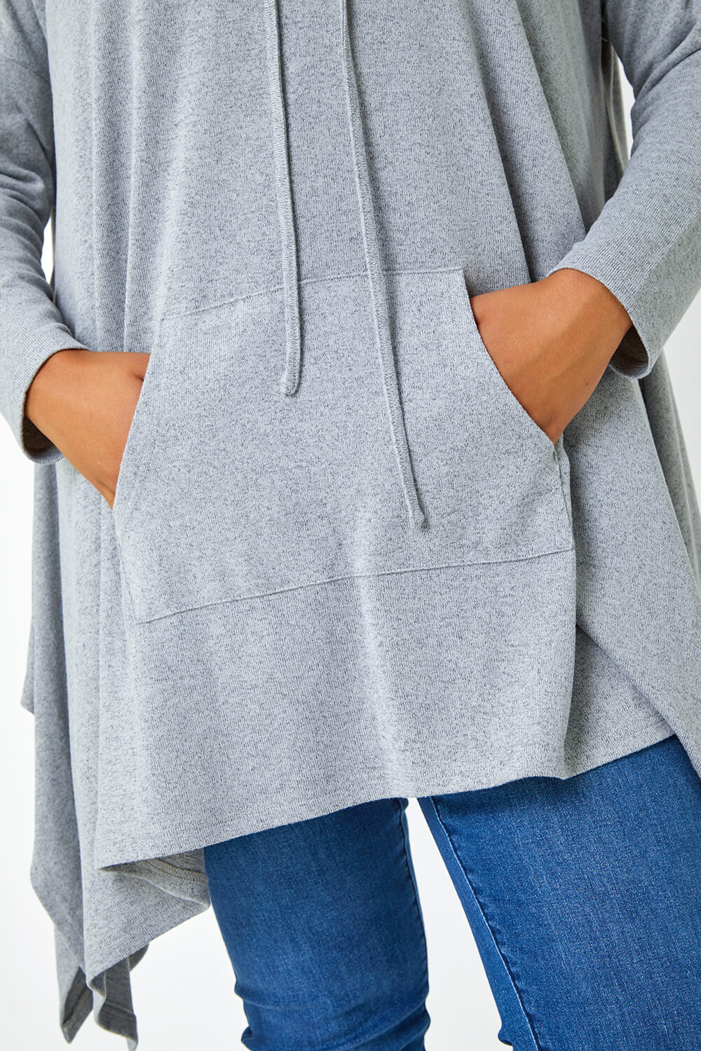 Grey Curve Cowl Neck Relaxed Stretch Tunic Top, Image 6 of 5