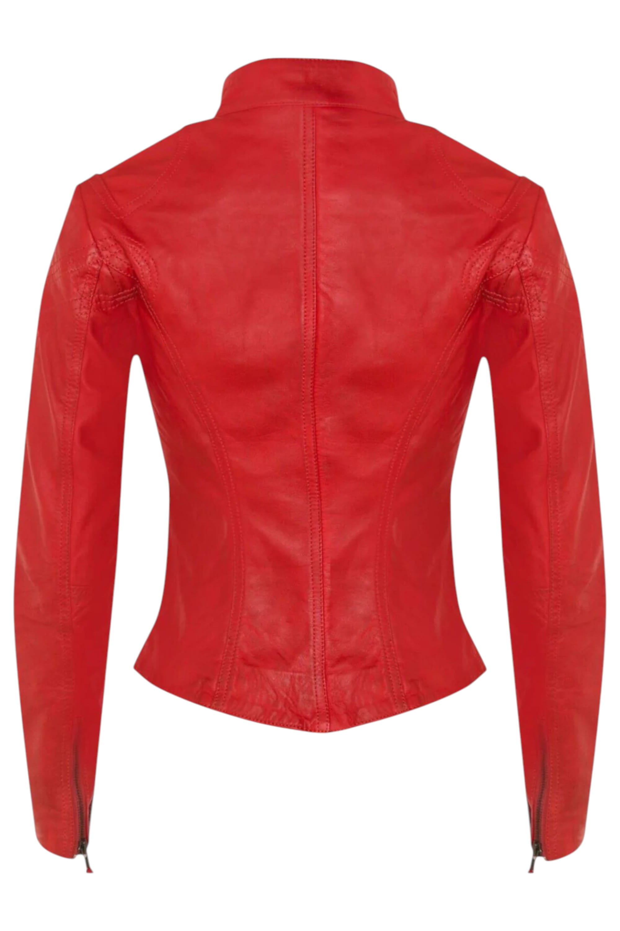 Red Slim-Fit Leather Biker Jacket-Tulsa, Image 5 of 7