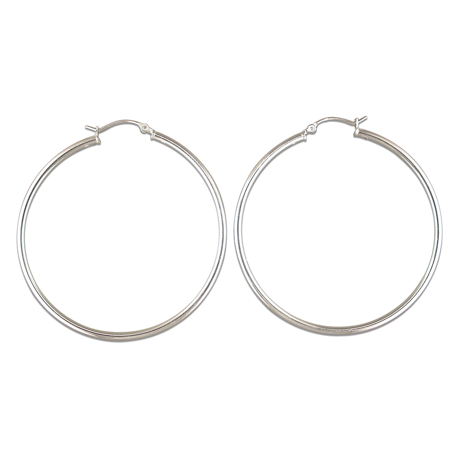 Silver Sterling Silver Large 50mm Sleeper Creole-Hinged Hoop Earrings, Image 1 of 2