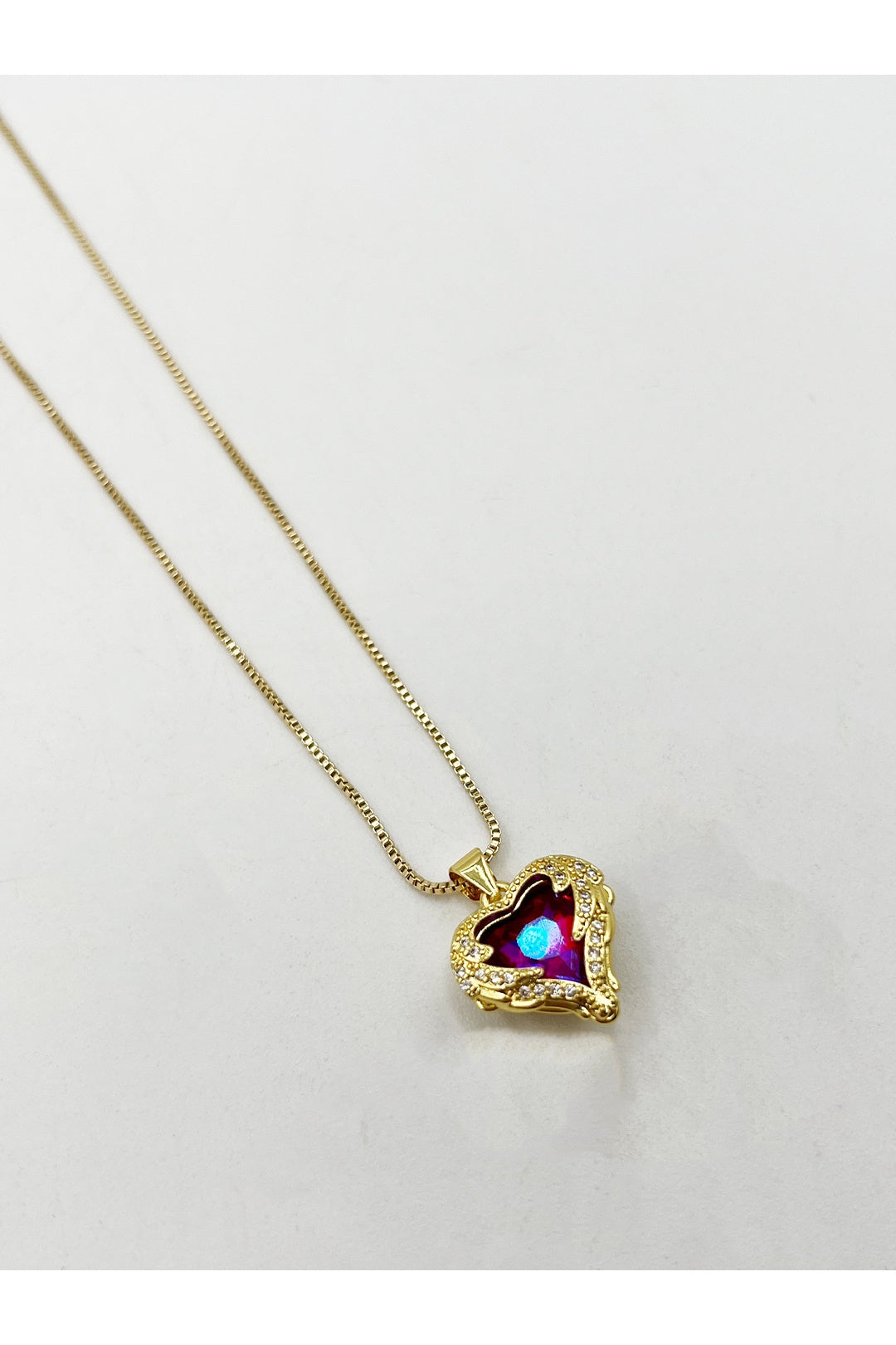 Gold Pink Stone Heart Necklace In a Diamante Setting, Image 2 of 5