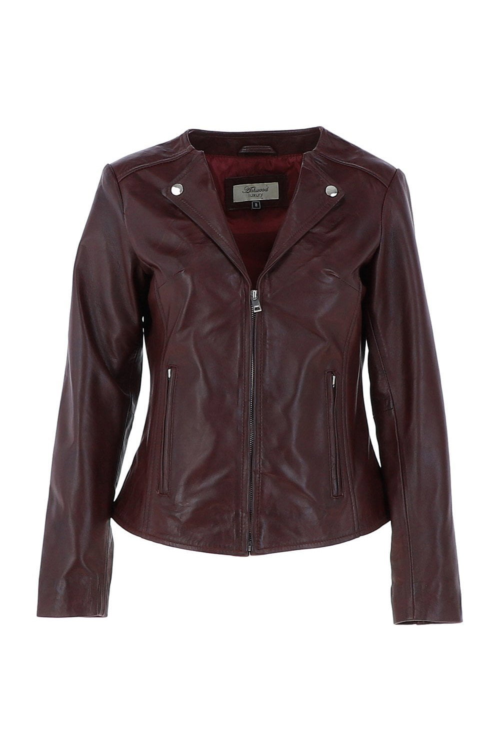 Burgundy 'MB' Real Leather Fashion Biker Jacket, Image 2 of 5