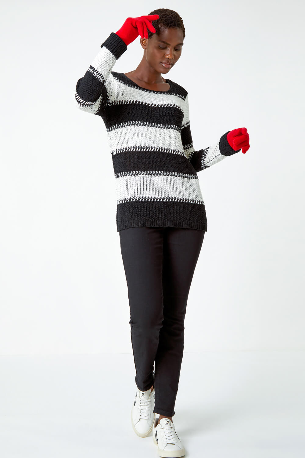 Red One Size Stretch Knit Gloves, Image 5 of 5