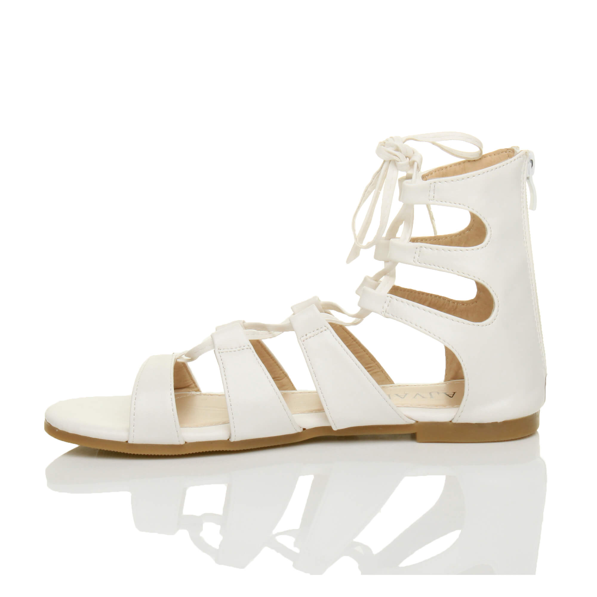 White AJVANI White Tie Up Gladiator Sandals, Image 3 of 6