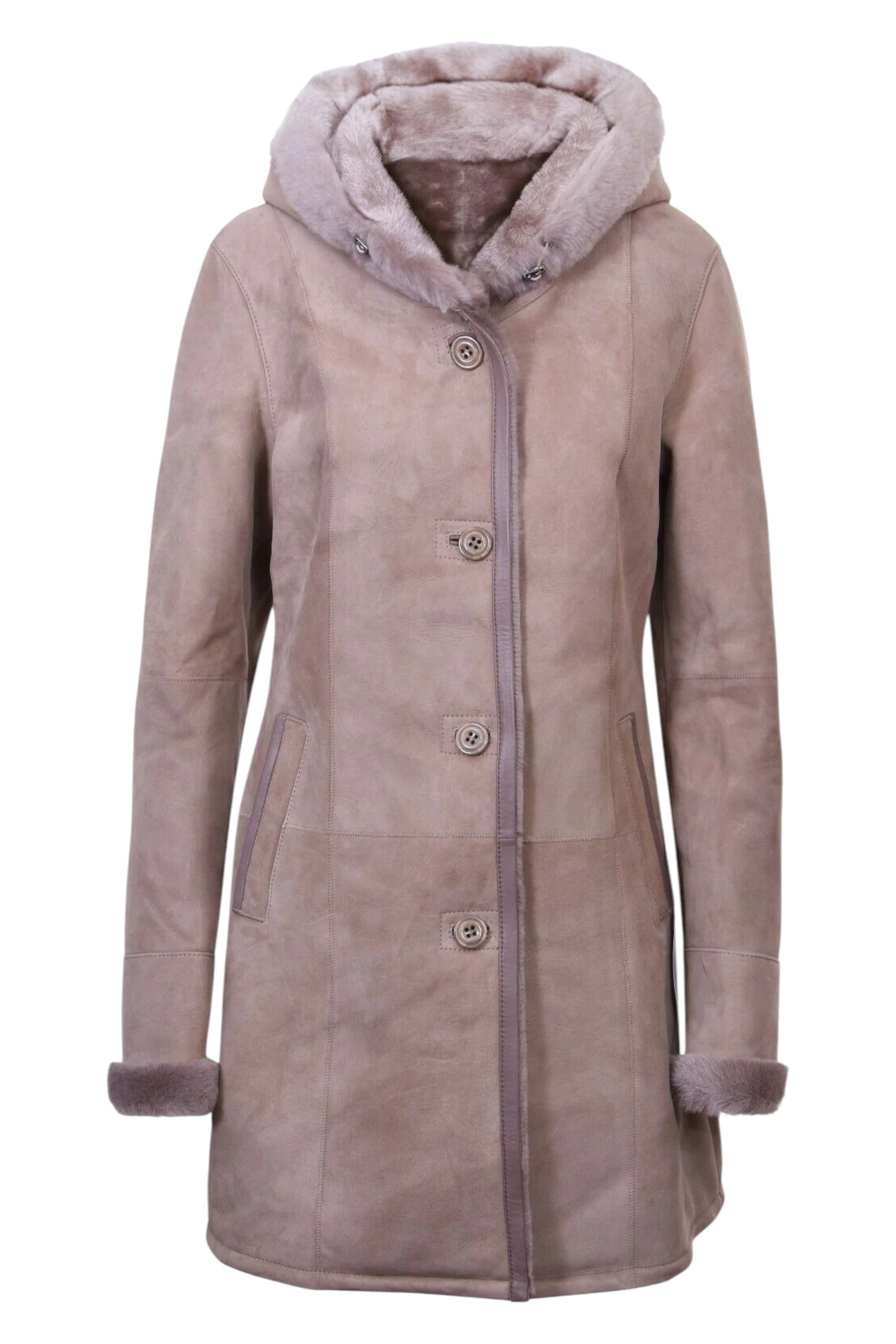 Taupe Womens Suede Merino Sheepskin Parka Coat, Image 2 of 5