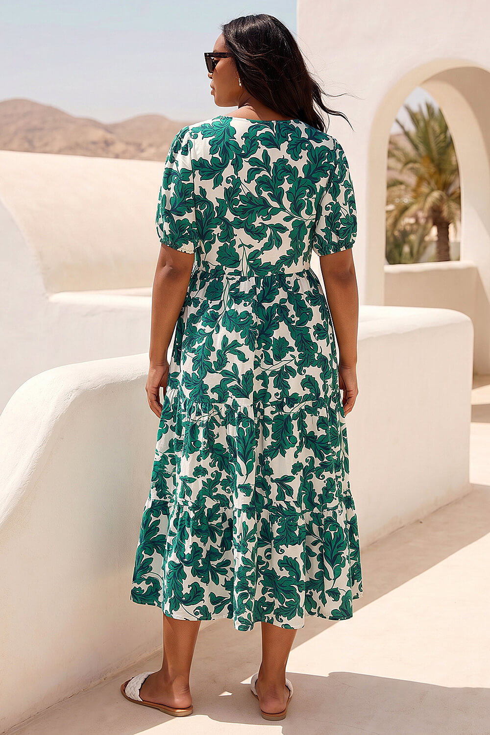 Green Curve Floral Print Dress, Image 4 of 4