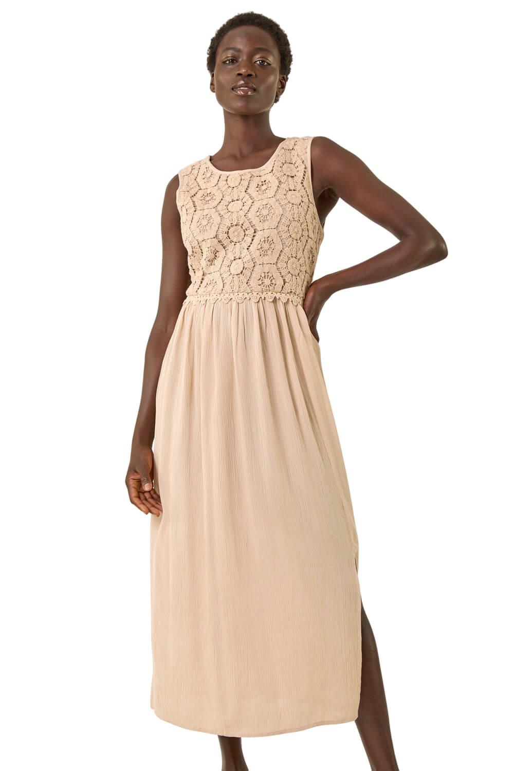 white christmas dresses Always Devotion Crochet Midi Dress in Gold Metallic main image 1