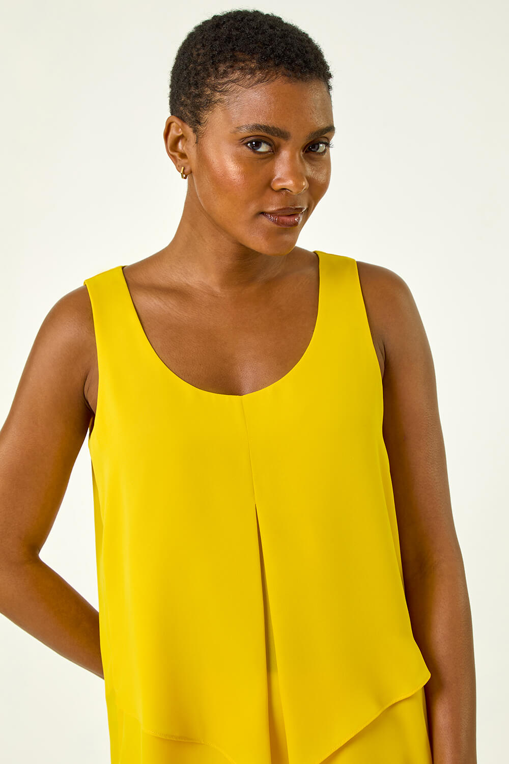 Yellow Asymmetric Sleeveless Vest Top, Image 5 of 5