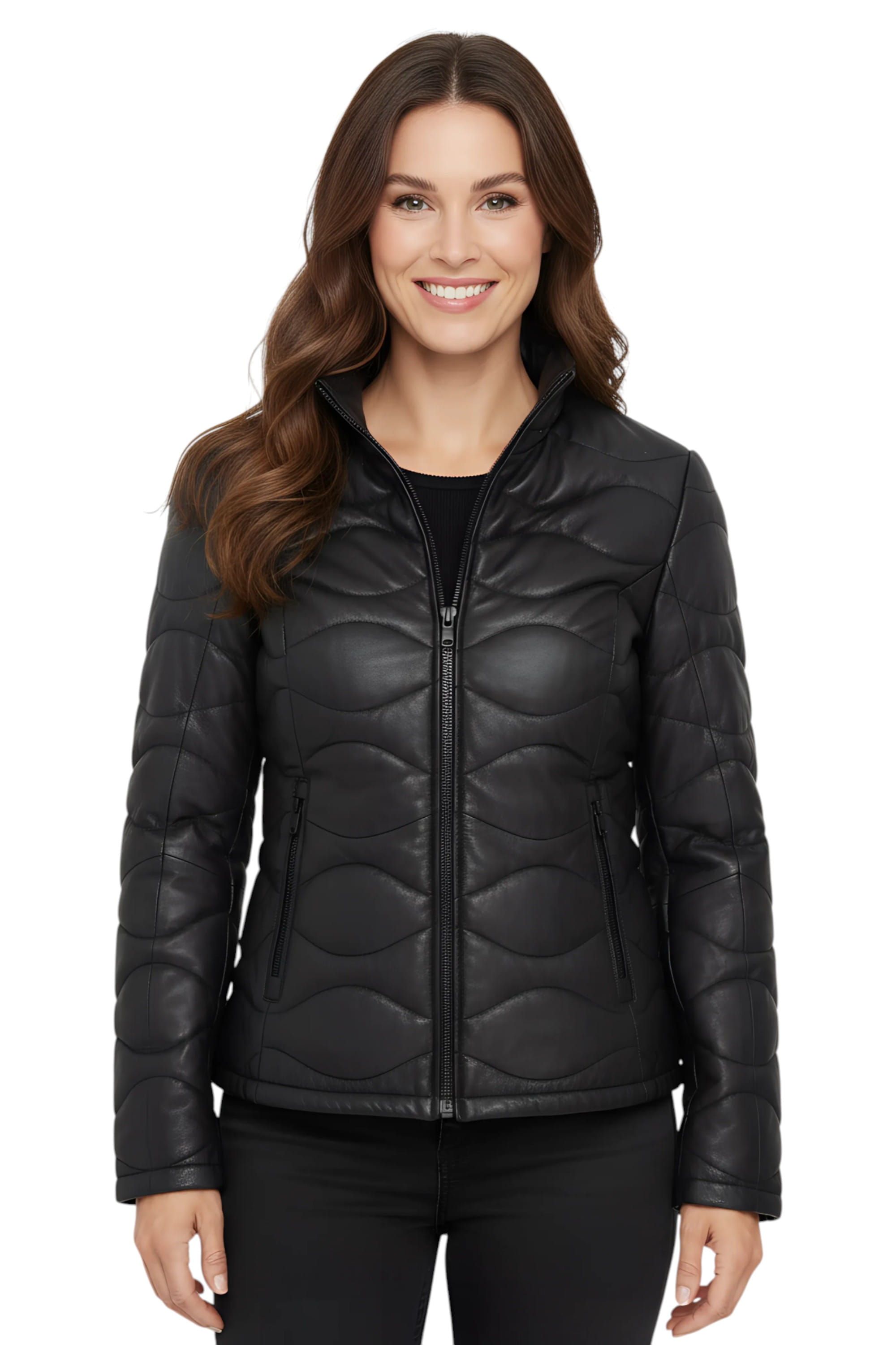 Black Infinity Leather Black Puffer Quilted Bomber Leather Jacket, Image 7 of 7
