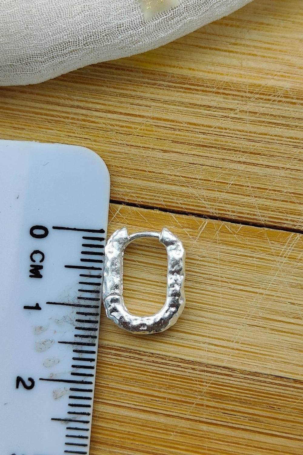 Gold Sterling Silver U-Shape Hammered Huggie Hoops, Image 3 of 3