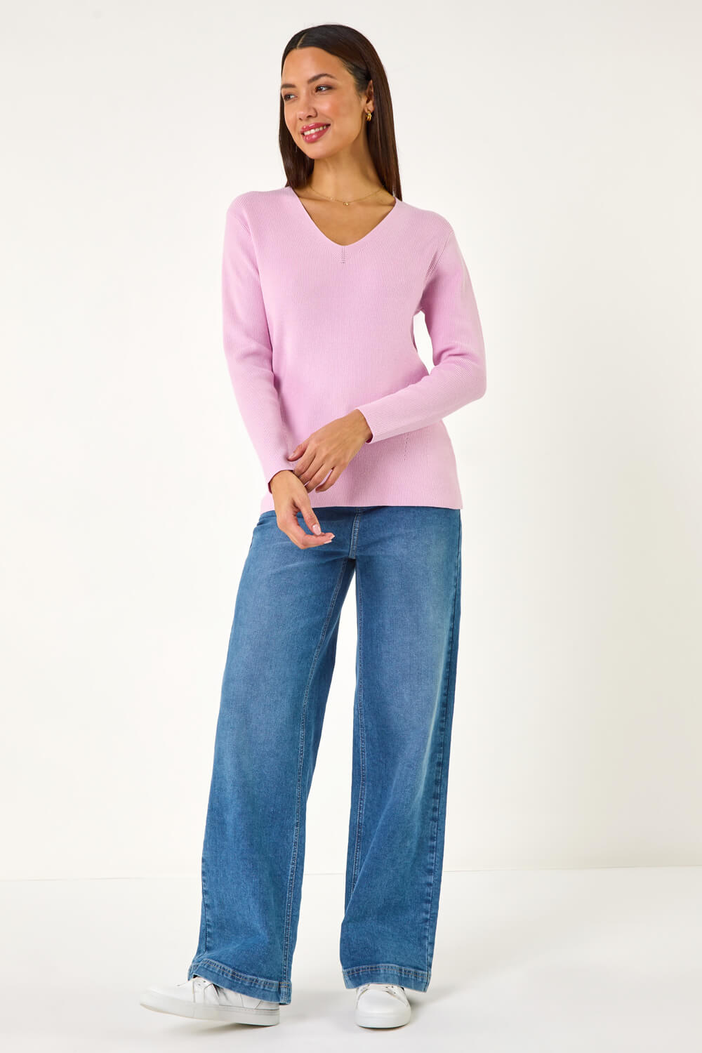 Pink Soft Knit V-Neck Jumper, Image 3 of 5
