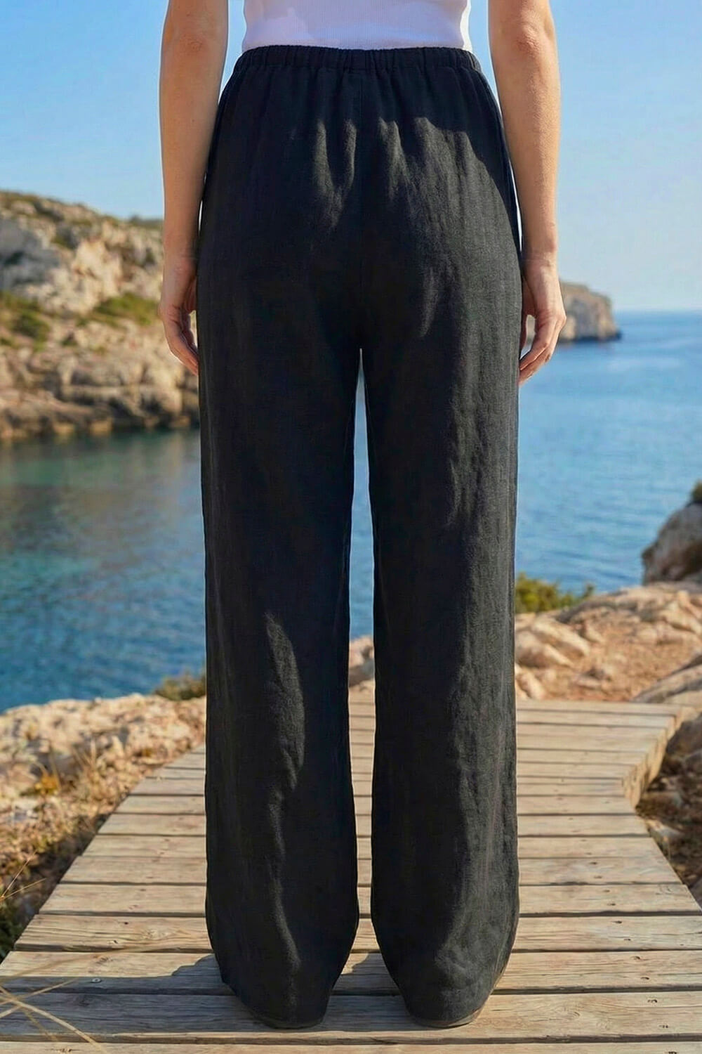 Black Linen Blend Wide Leg Trouser, Image 4 of 5