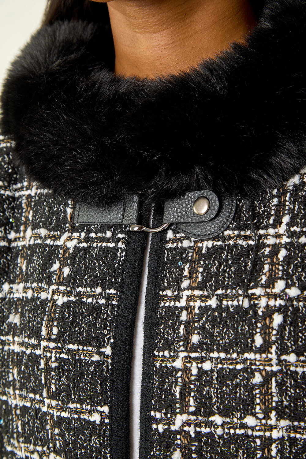 Black Faux Fur Jacquard Knit Poncho, Image 6 of 5