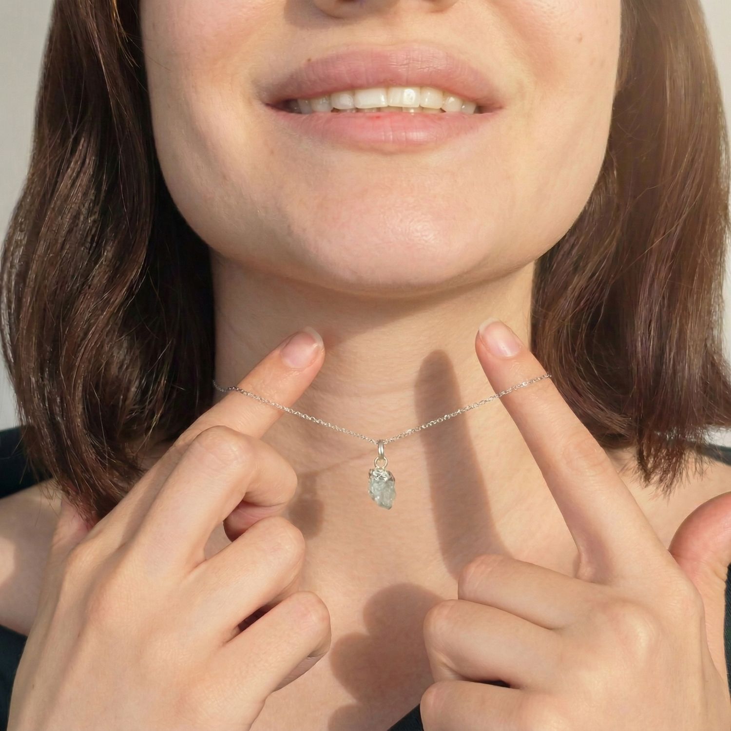 Silver Raw Aquamarine Sterling Silver March Birthstone Necklace, Image 3 of 4