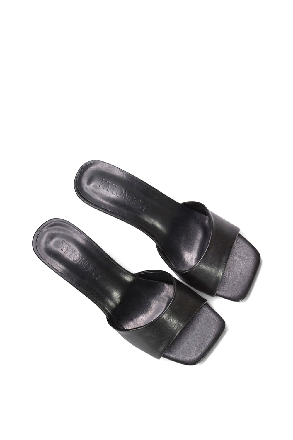 Black XY LONDON Black 'Pearl' Square Toe Stiletto Kitten Heel Mule Sandals, Image 6 of 6