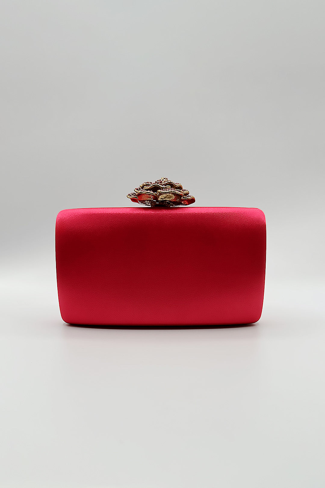 Pink Satin Clutch Bag With Rose Jewel