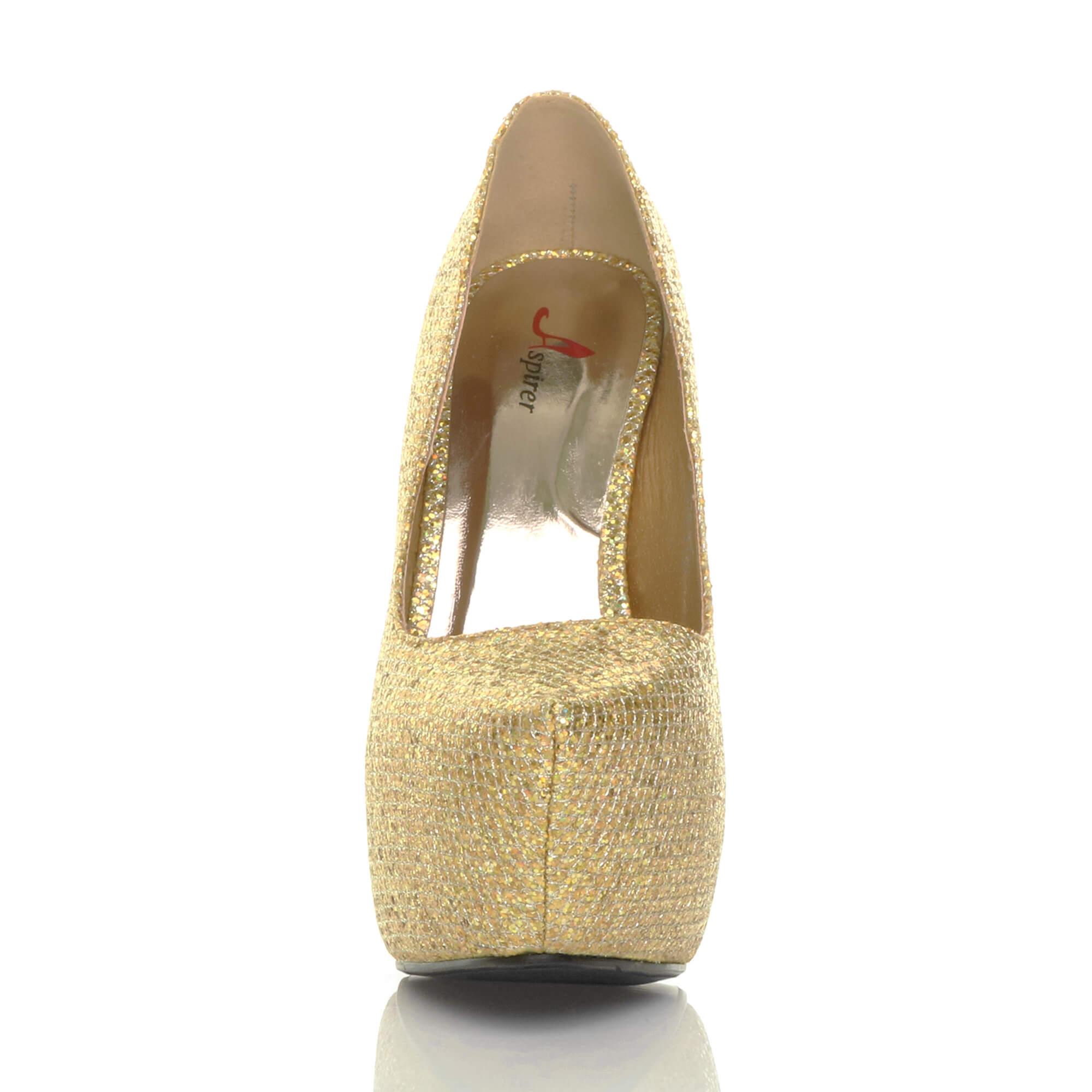 Gold AJVANI Gold High Heel Platform Court Shoes, Image 4 of 5