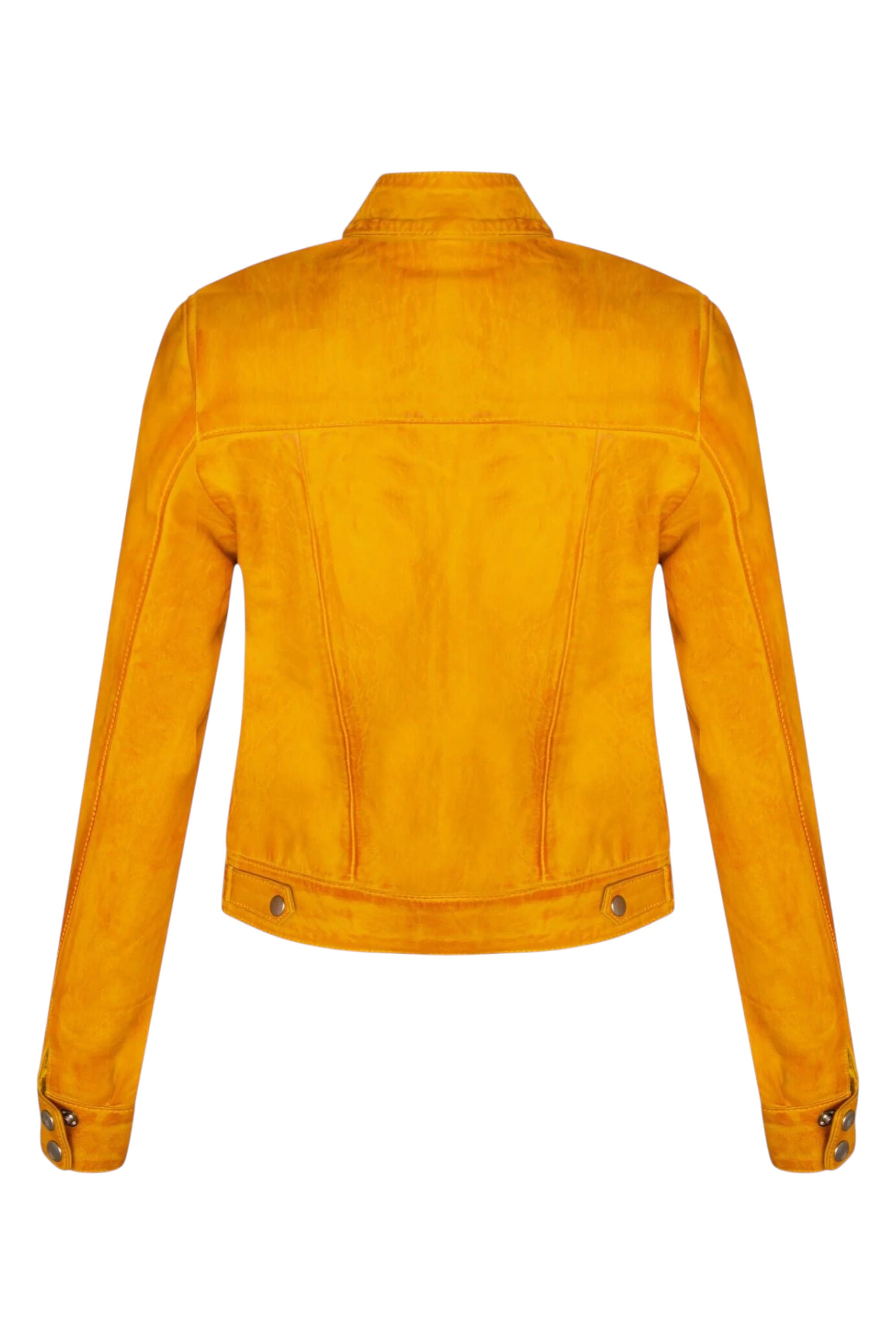 Yellow Womens Leather Moto Biker Jacket-Braga, Image 2 of 3